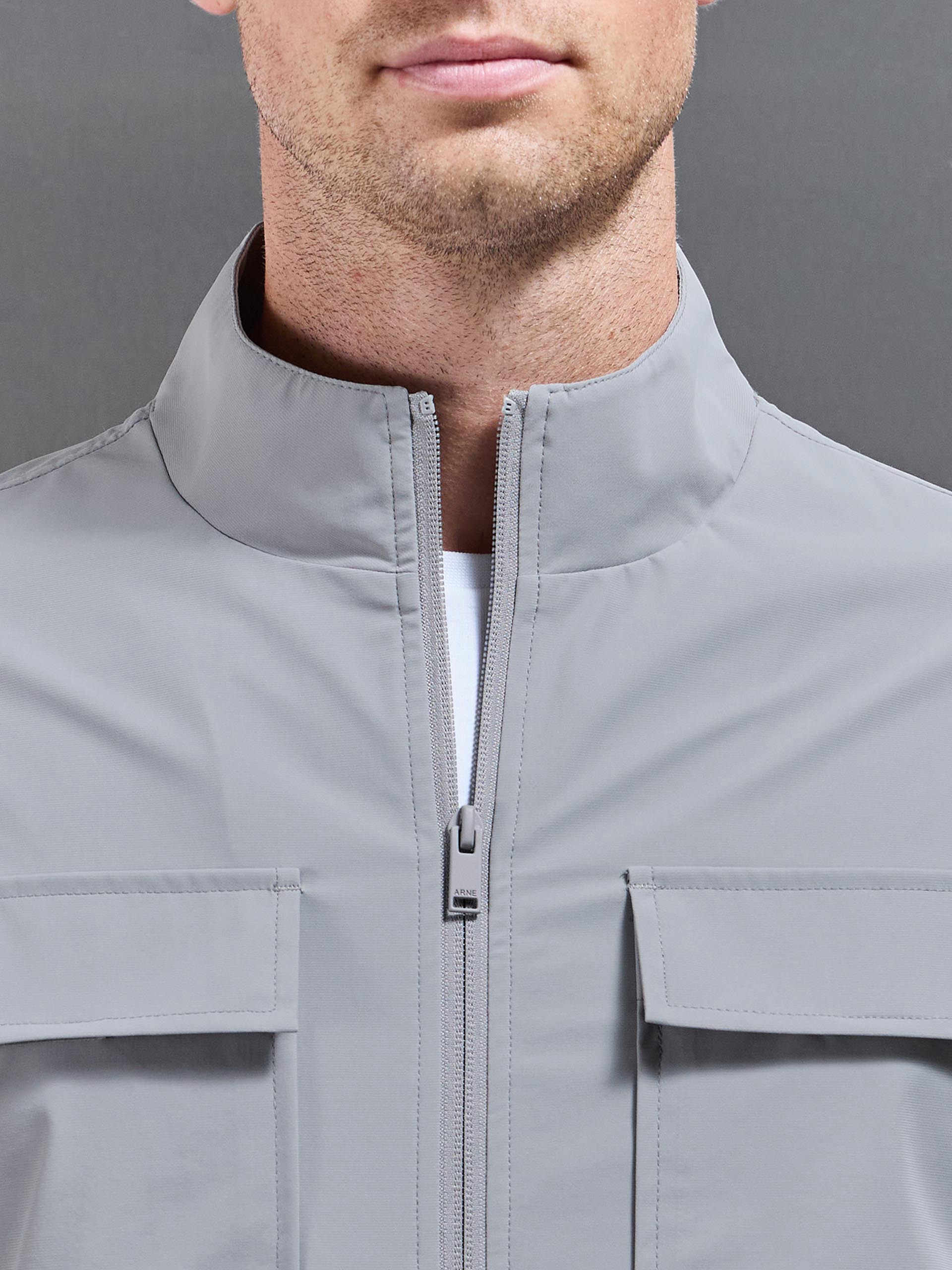 Mens Water Repellent Cargo Jacket in Mid Grey