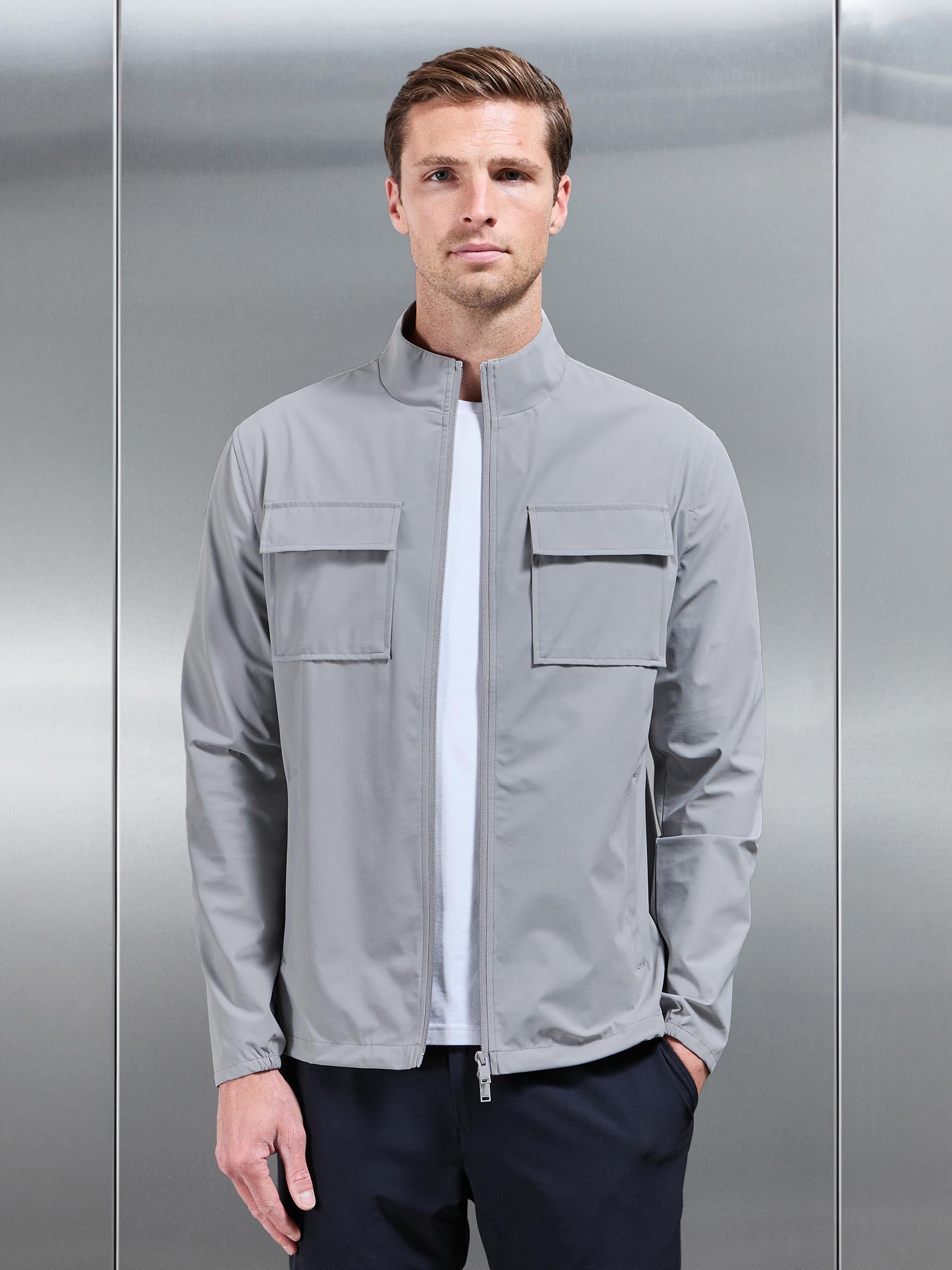 Mens Water Repellent Cargo Jacket in Mid Grey