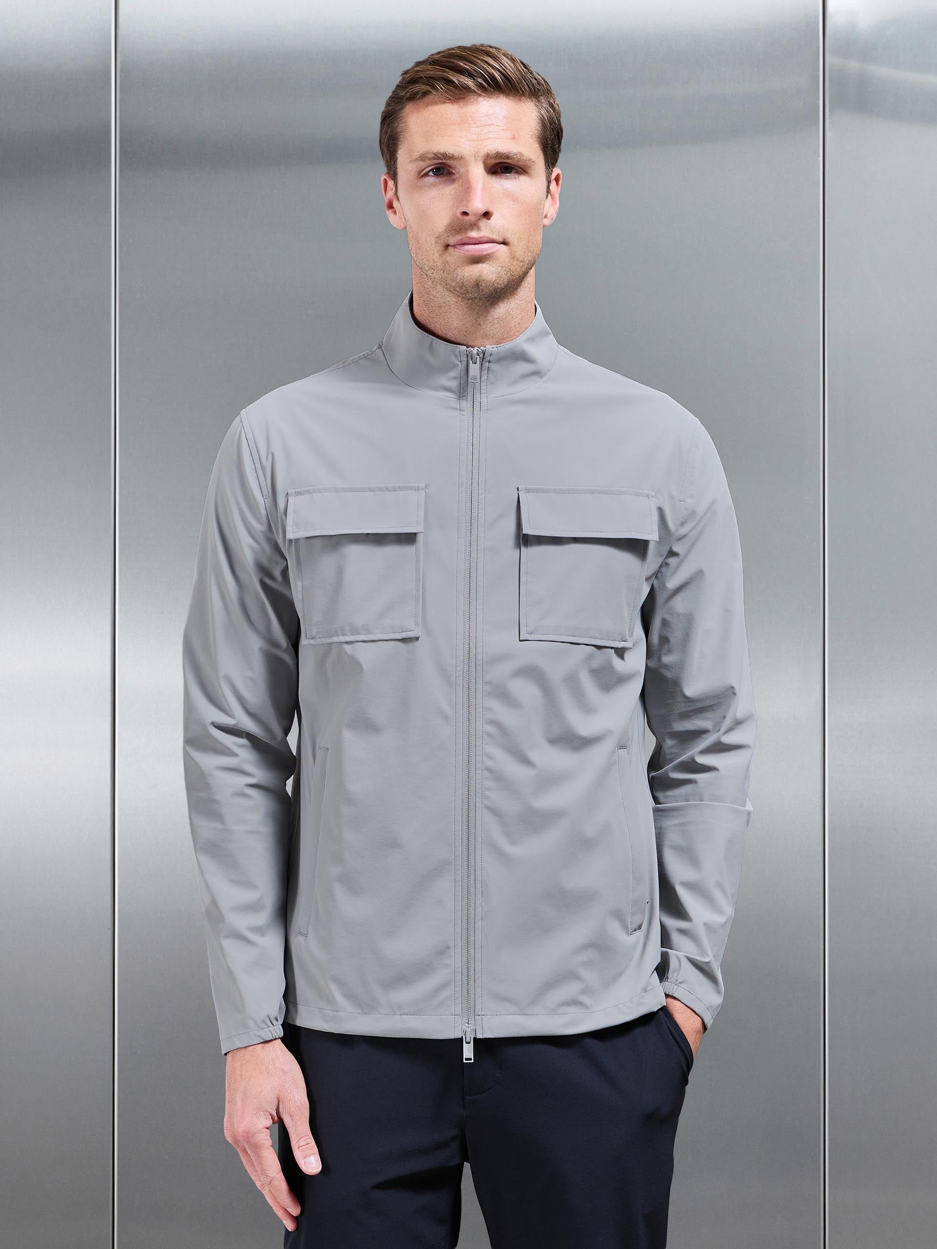 Mens Water Repellent Cargo Jacket in Mid Grey