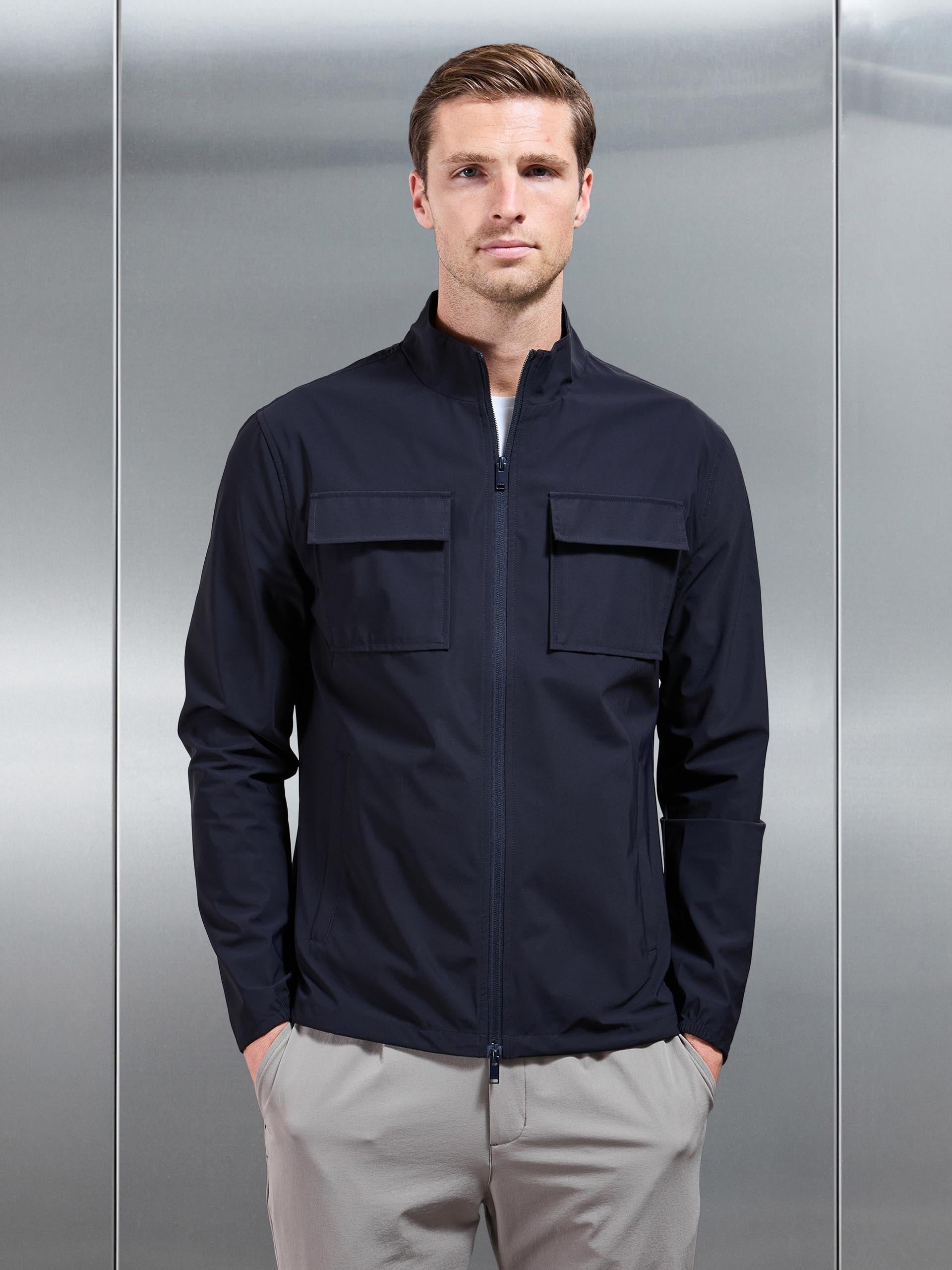 Mens Water Repellent Cargo Jacket in Navy