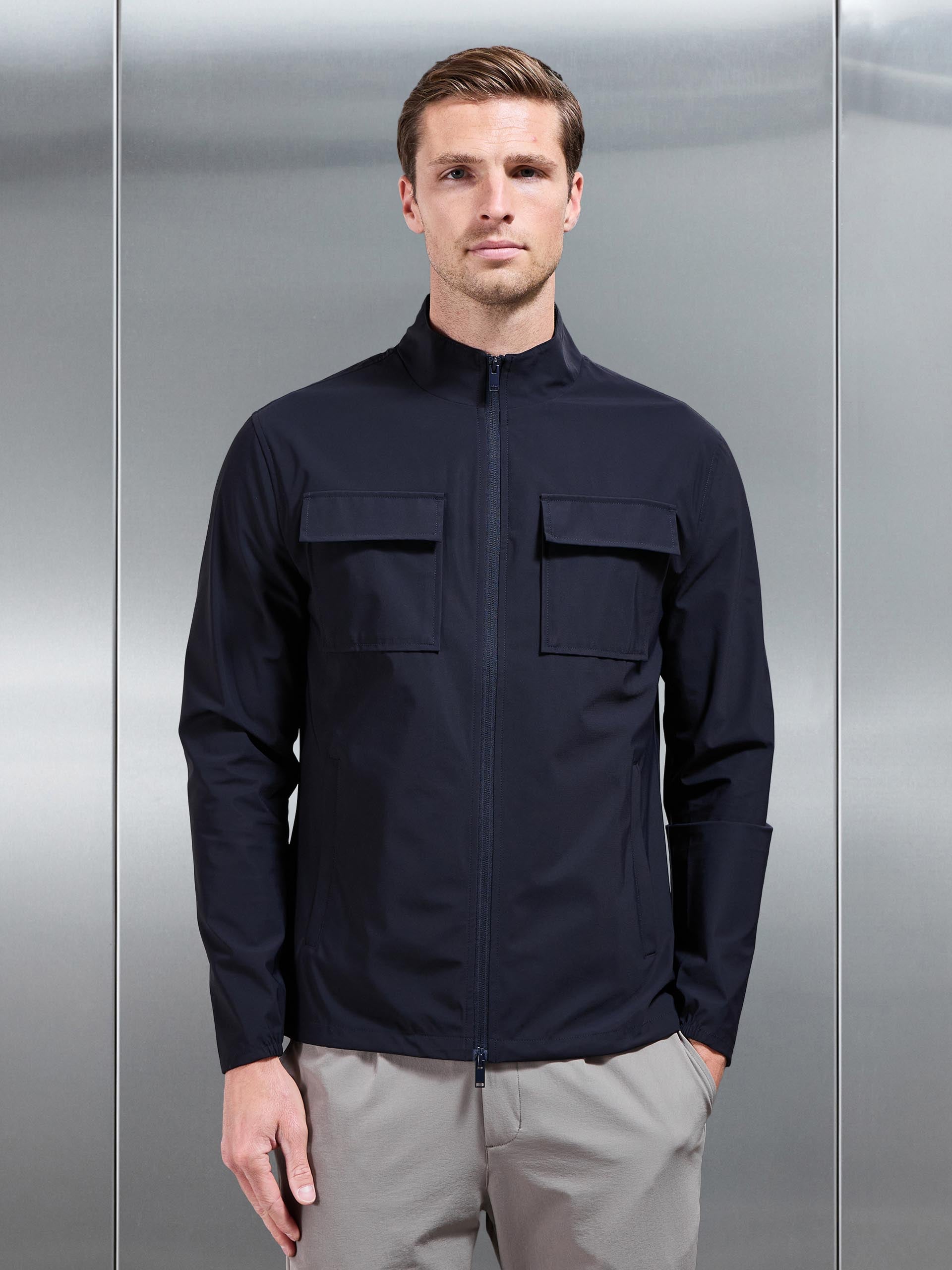 Mens Water Repellent Cargo Jacket in Navy