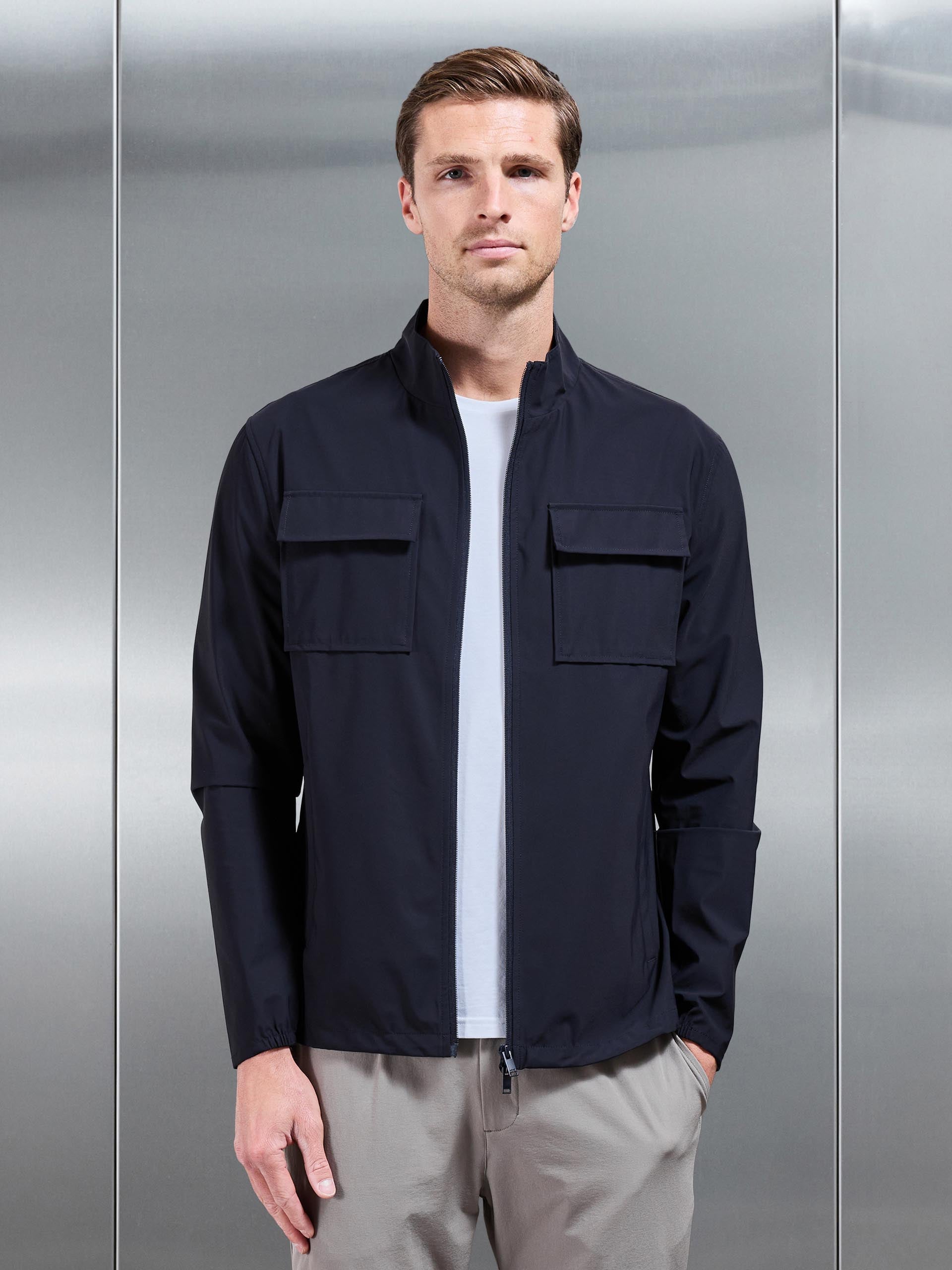 Mens Water Repellent Cargo Jacket in Navy