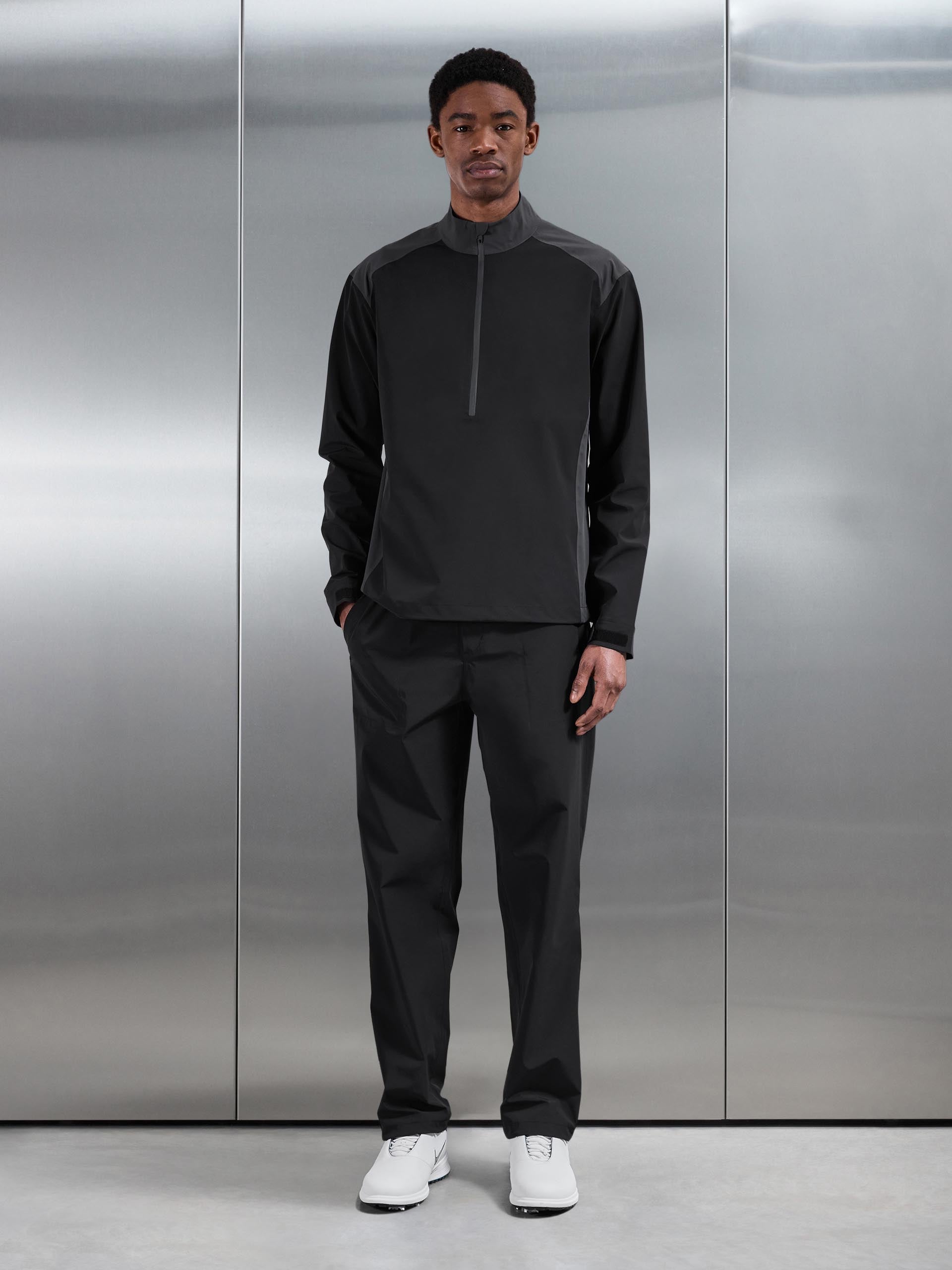 Mens Waterproof Golf Colour Block Half Zip in Black