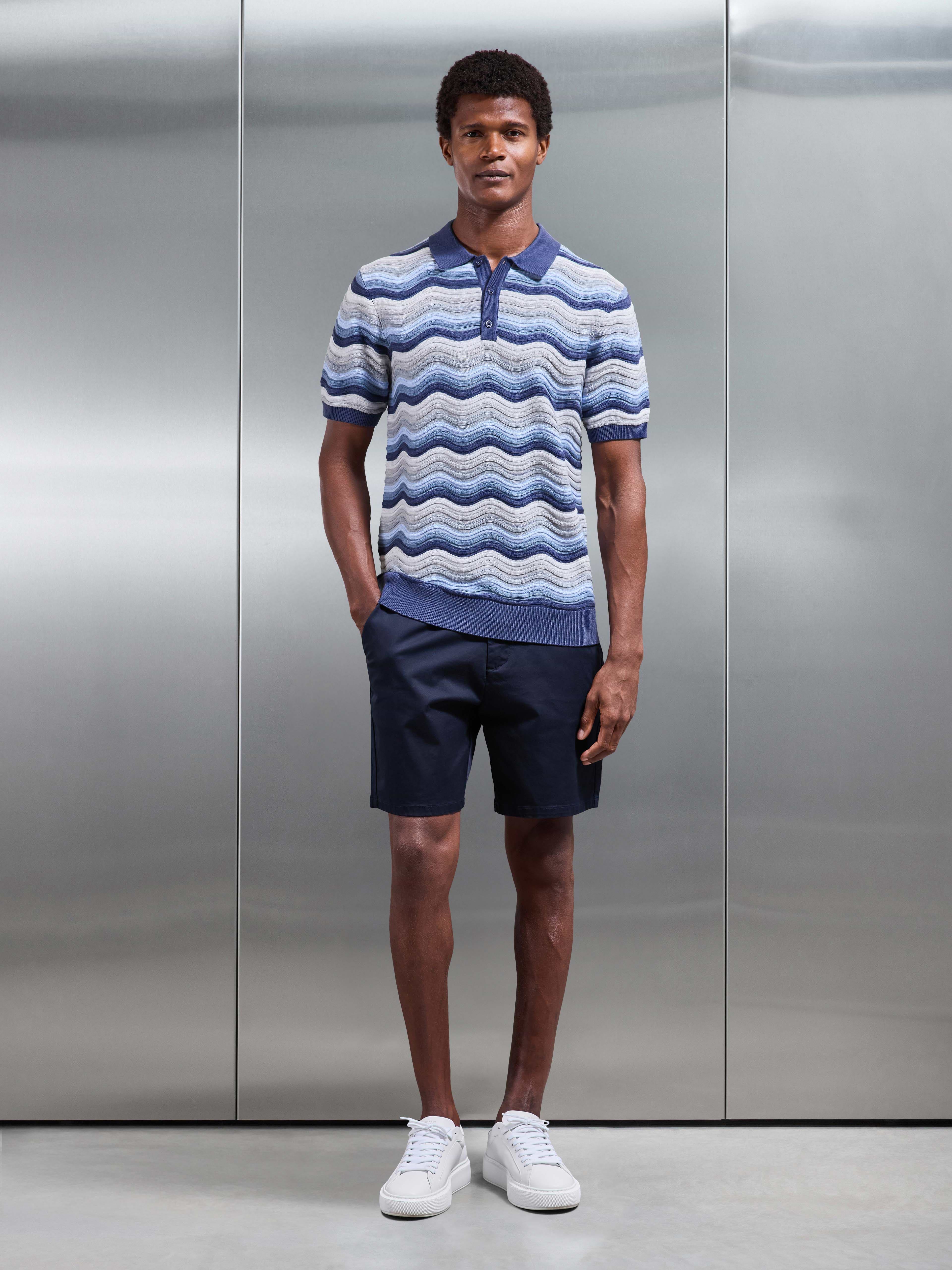 Mens Wave Colour Block Polo Shirt in Blue