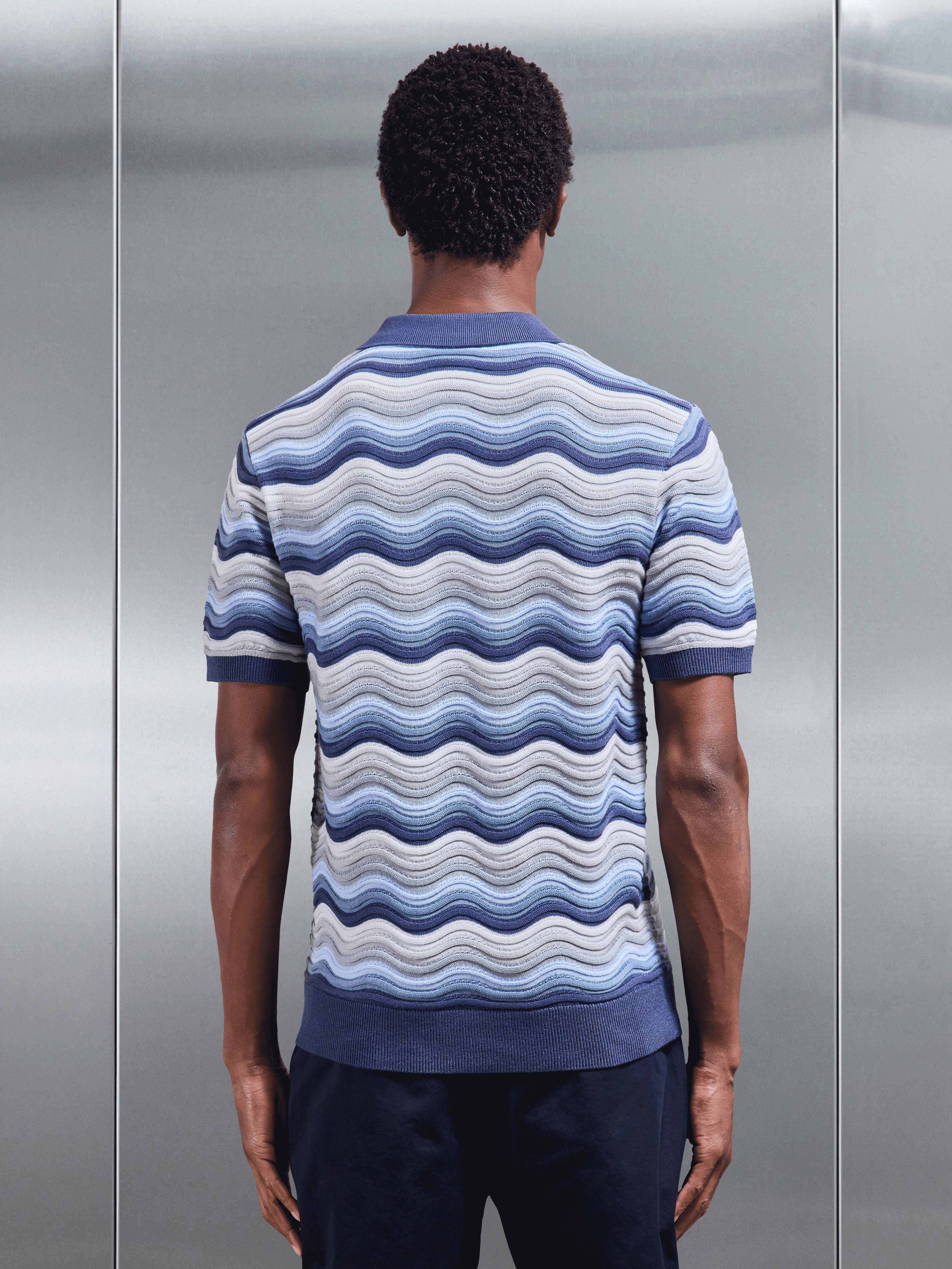 Wave Colour Block Polo Shirt in Blue