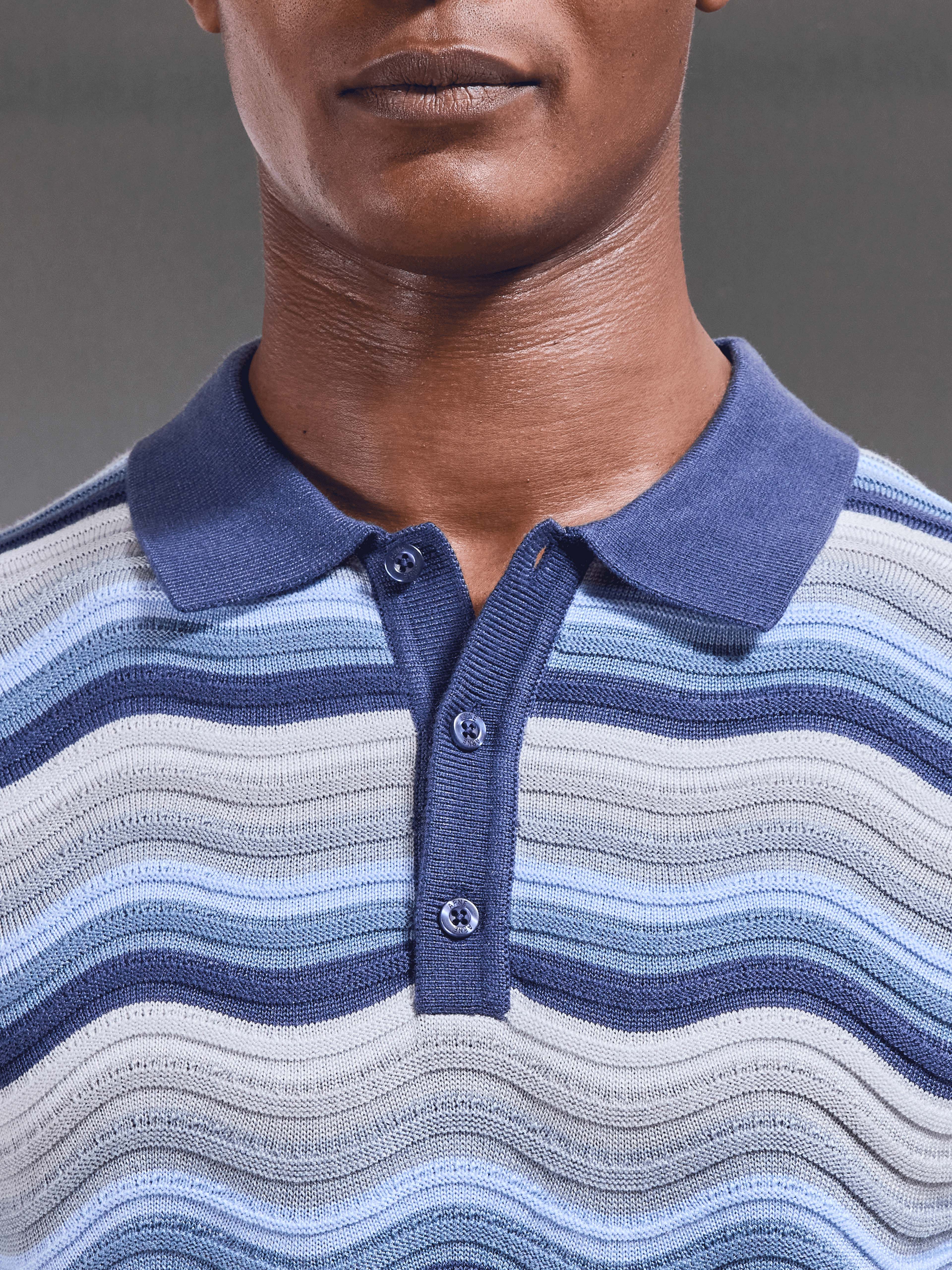 Mens Wave Colour Block Polo Shirt in Blue