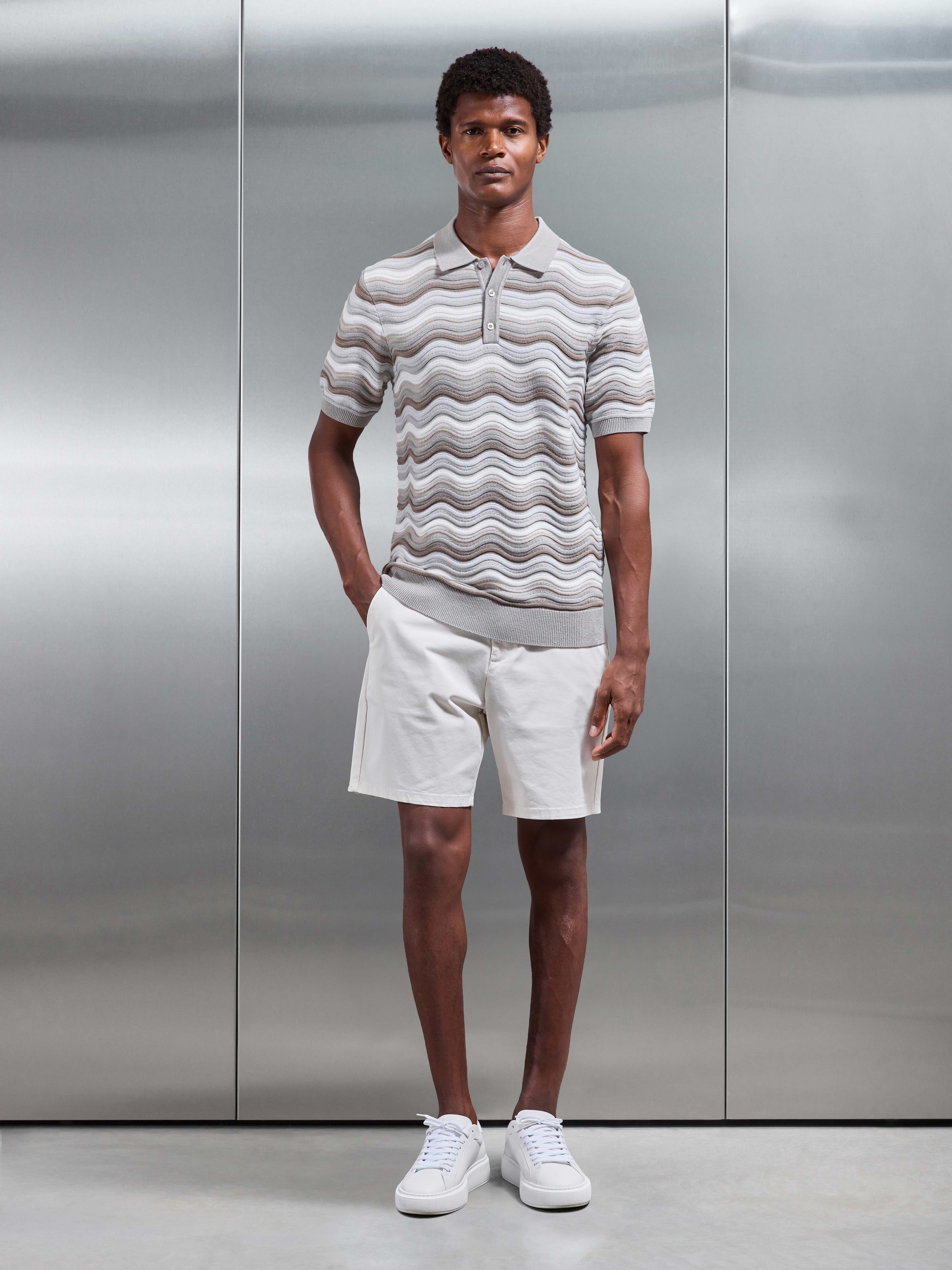 Mens Wave Colour Block Polo Shirt in Stone