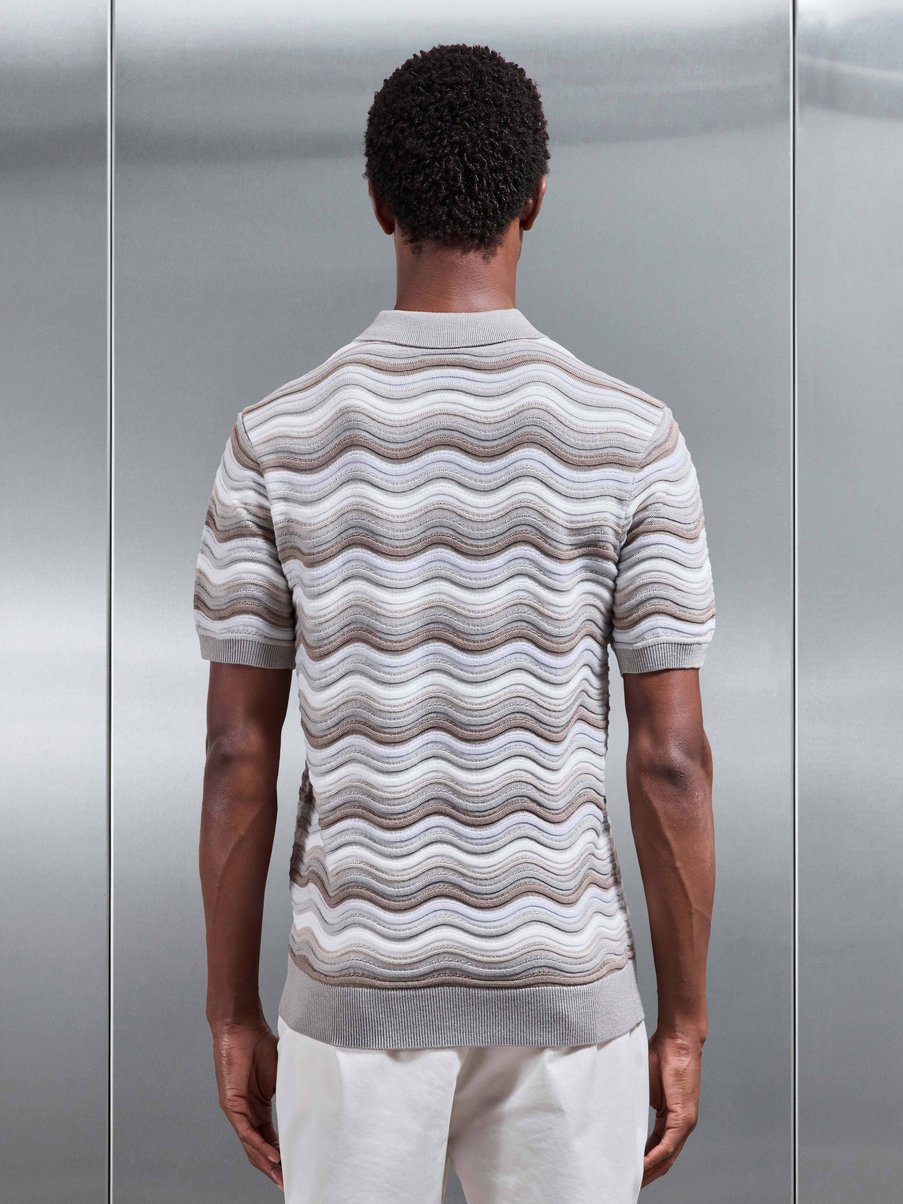 Wave Colour Block Polo Shirt in Stone