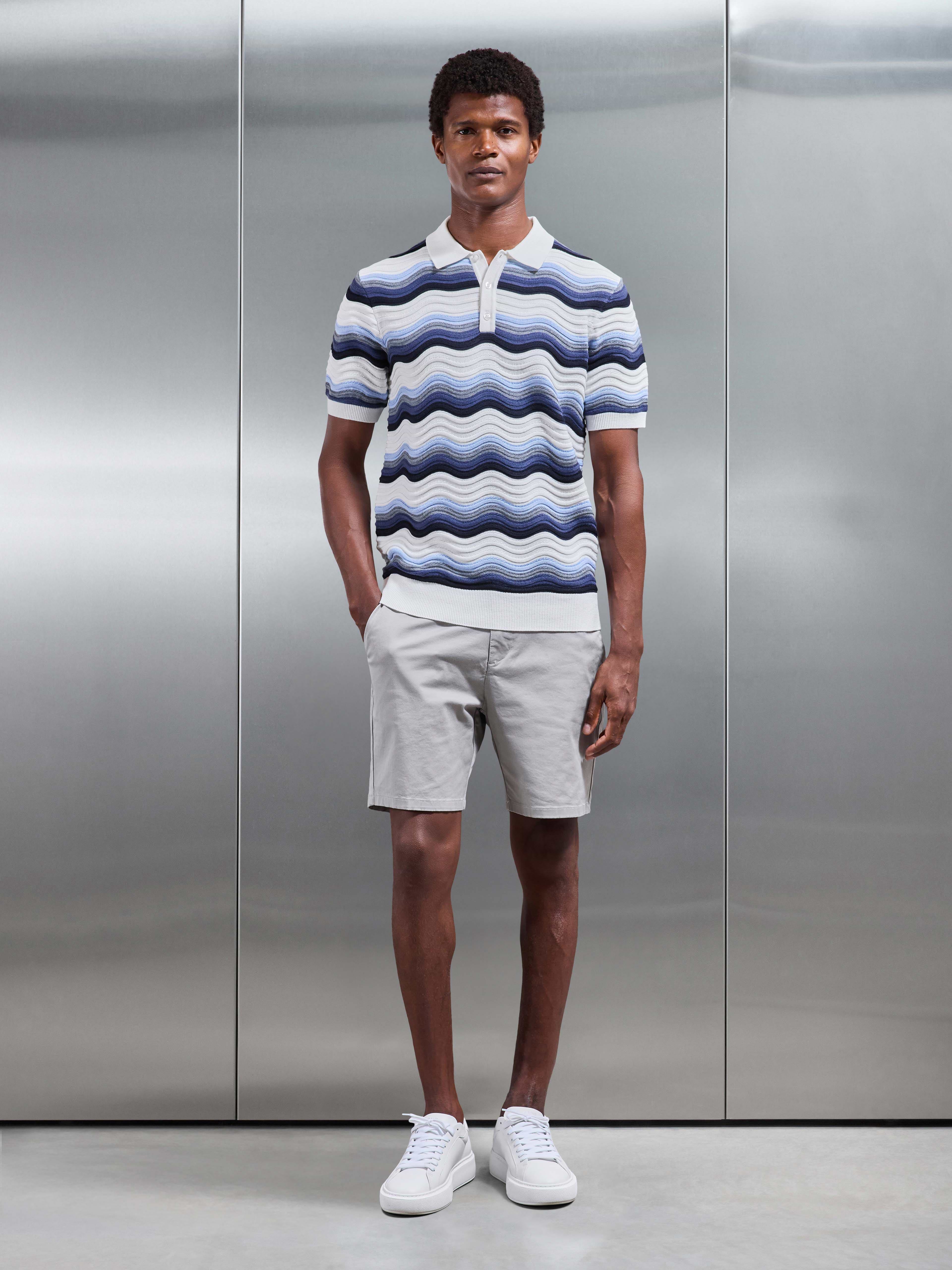 Mens Wave Colour Block Polo Shirt in White