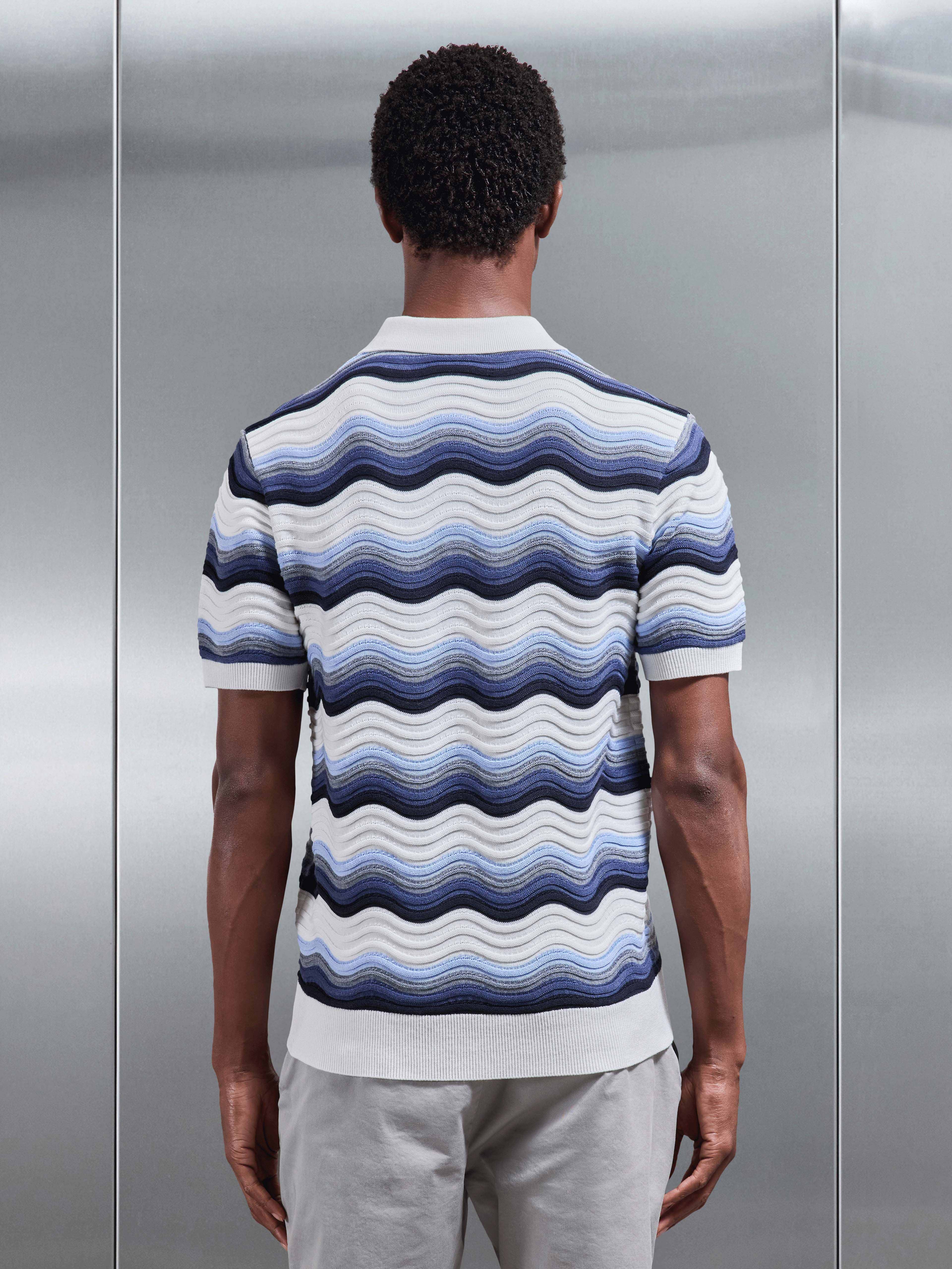 Wave Colour Block Polo Shirt in White