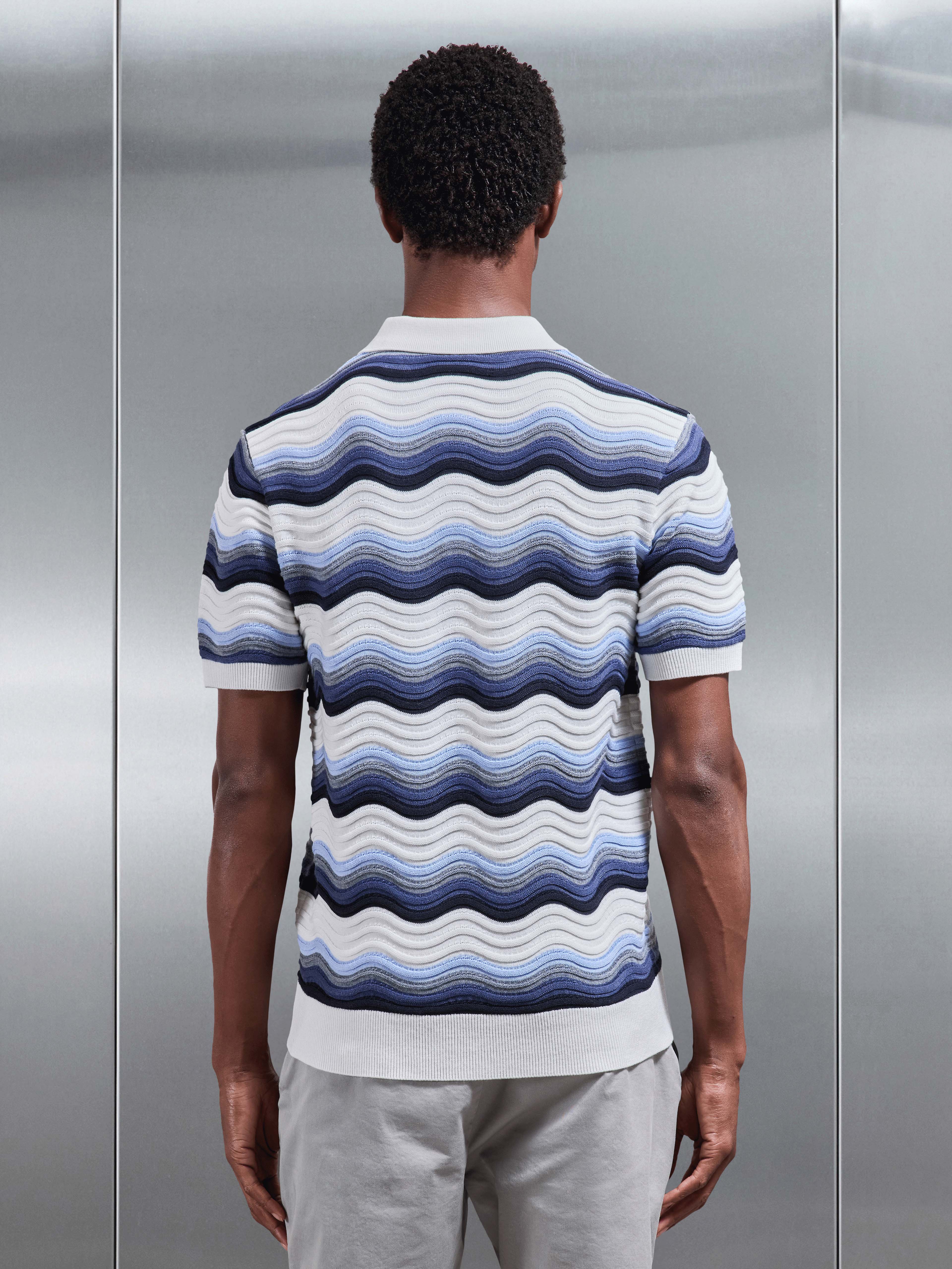 Mens Wave Colour Block Polo Shirt in White