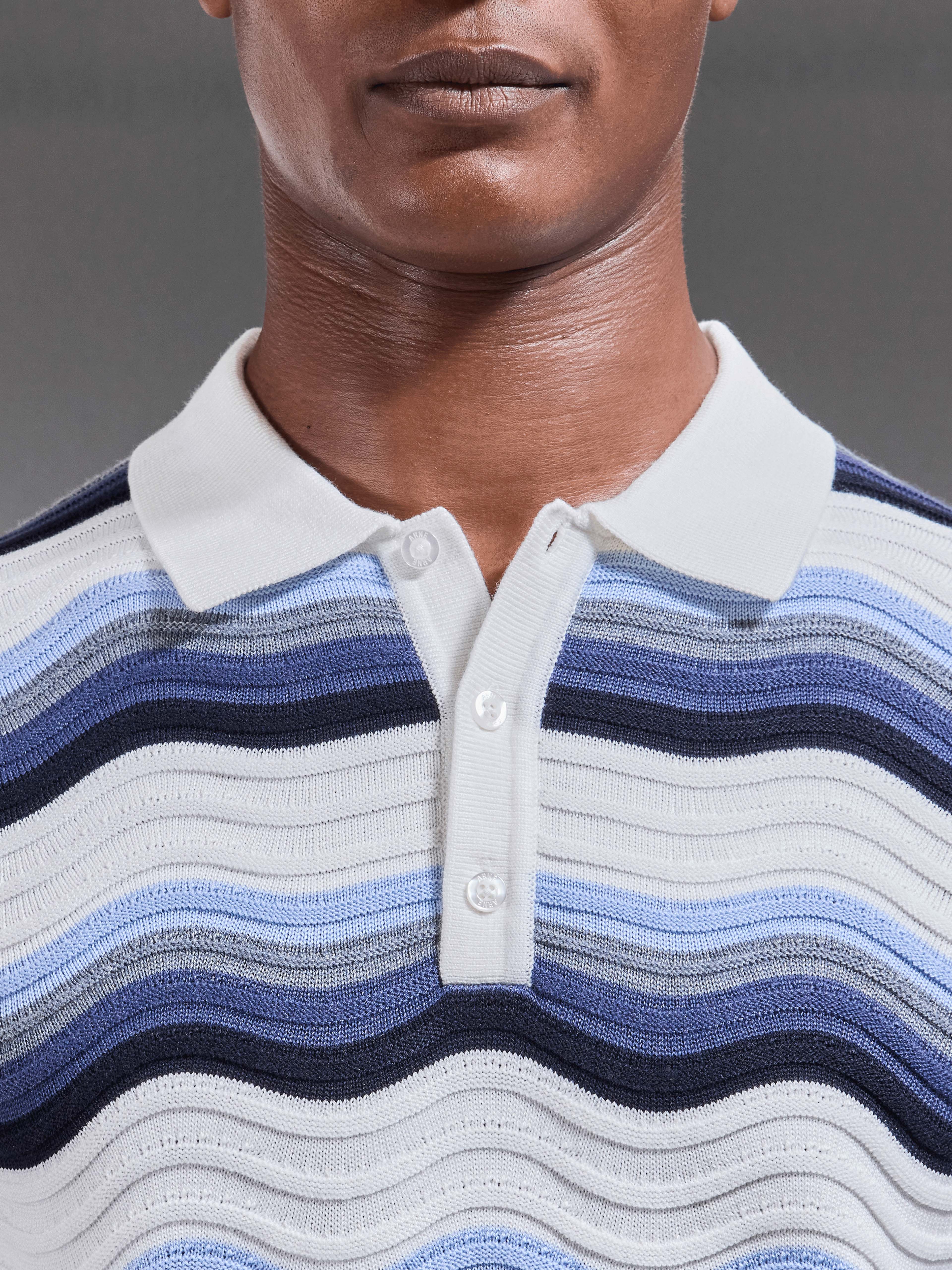 Mens Wave Colour Block Polo Shirt in White