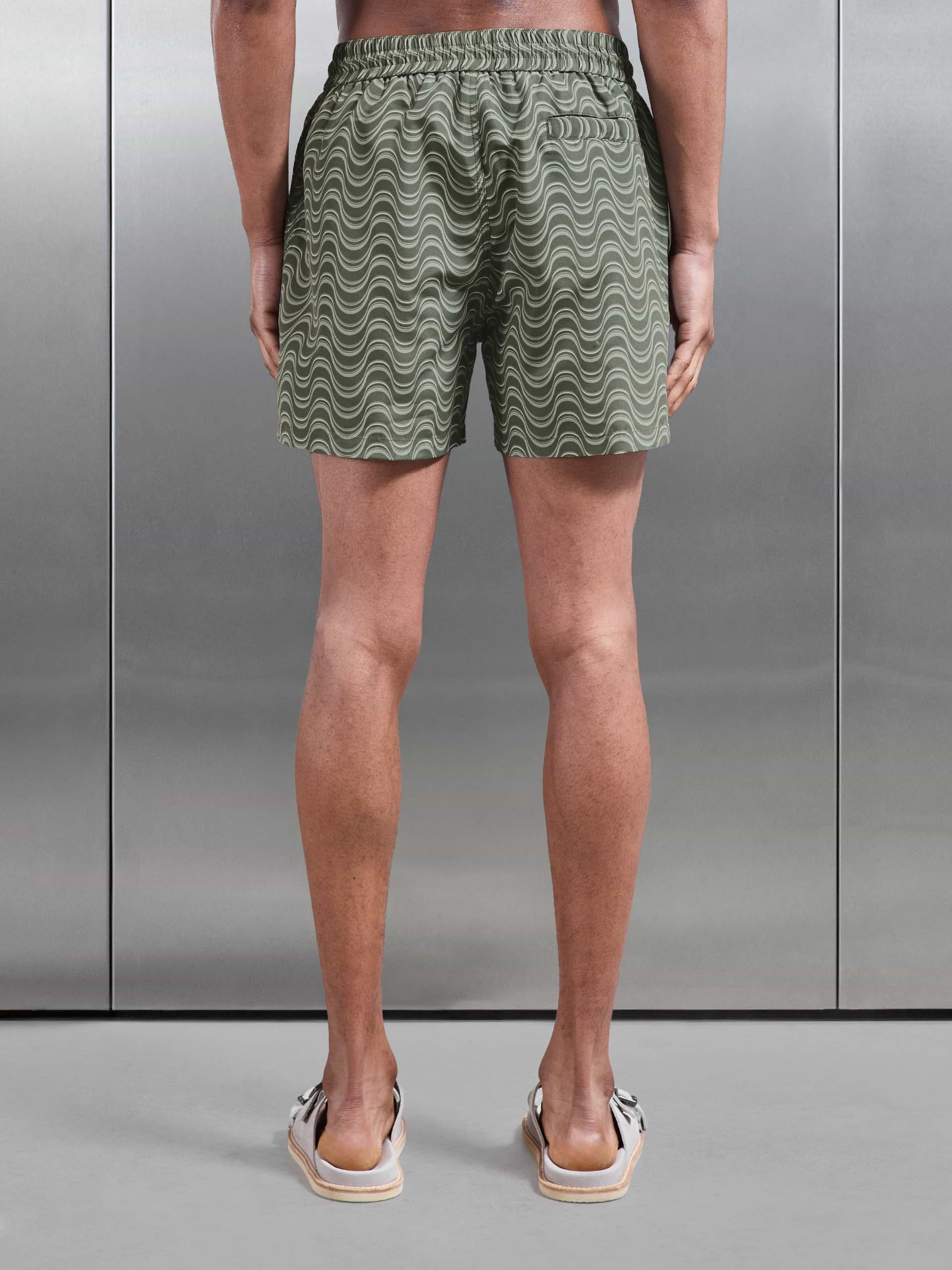 Wave Printed Drawstring Swim Short in Sage