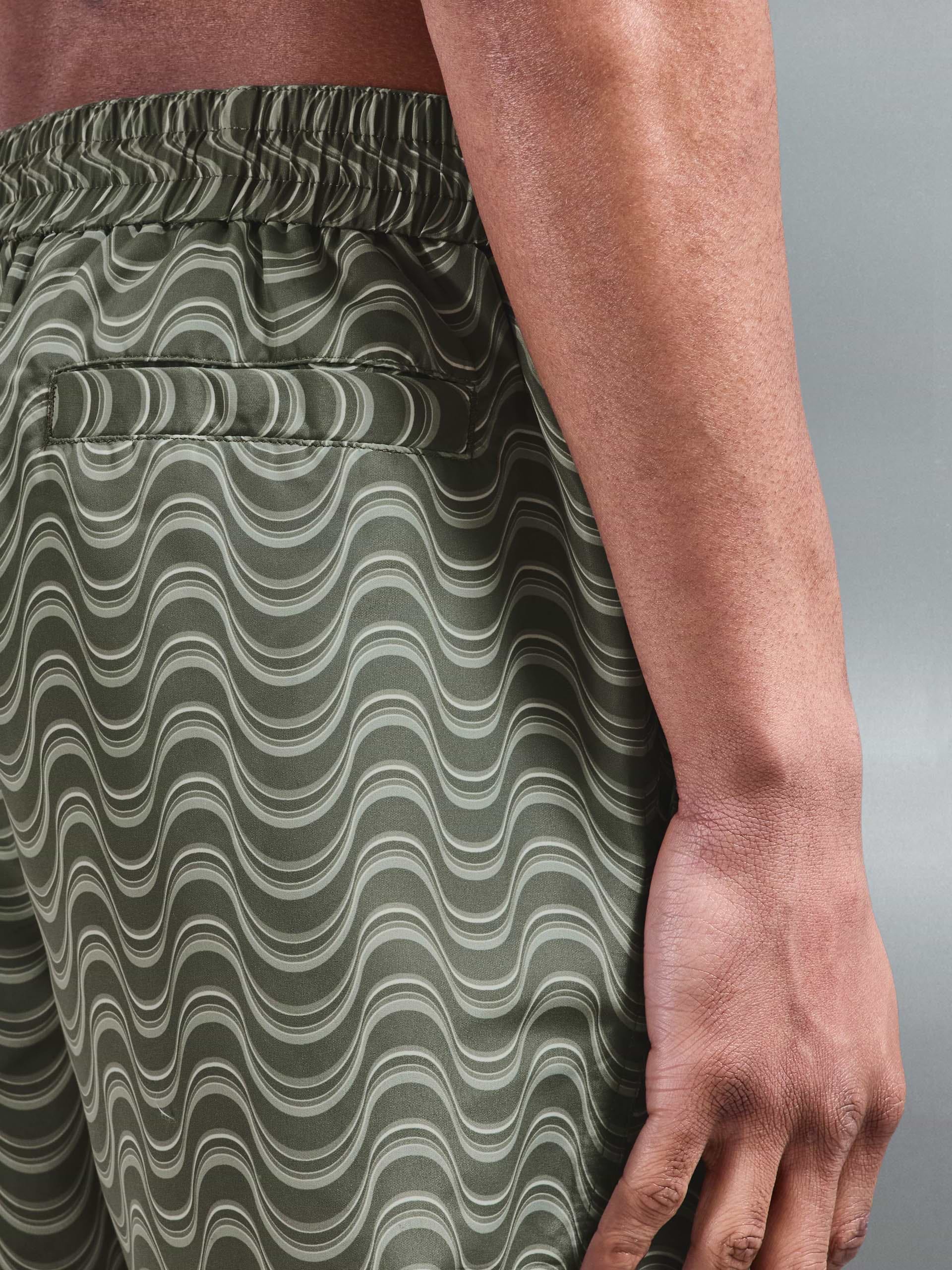 Wave Printed Drawstring Swim Short in Sage