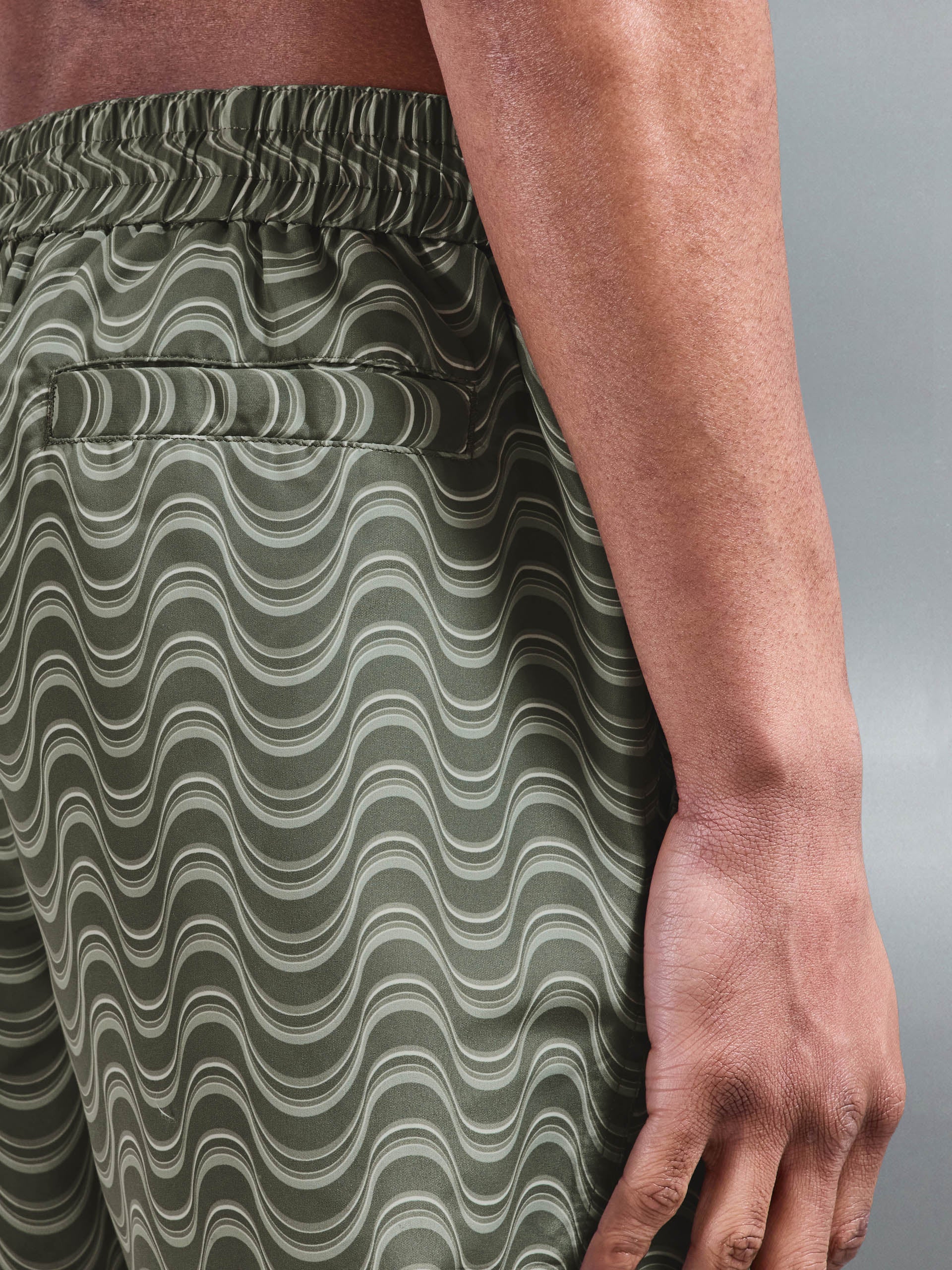 Mens Wave Printed Drawstring Swim Short in Sage