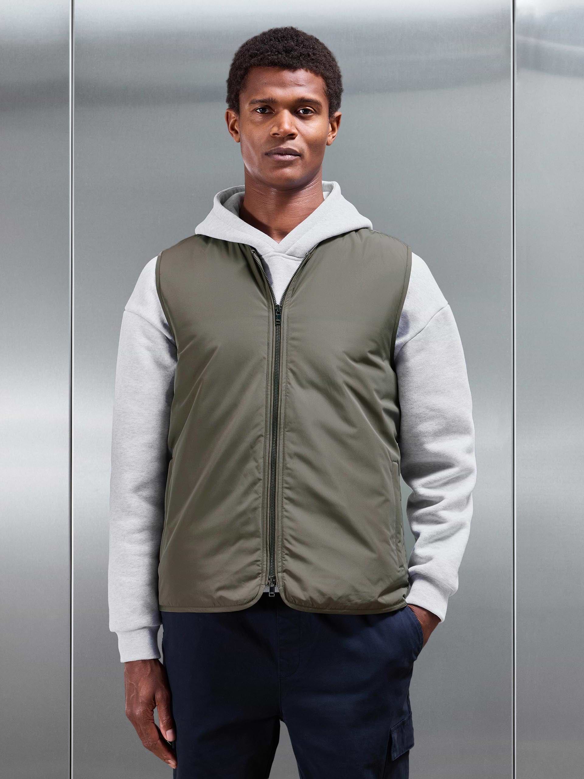 Zip Through Padded Vest in Olive