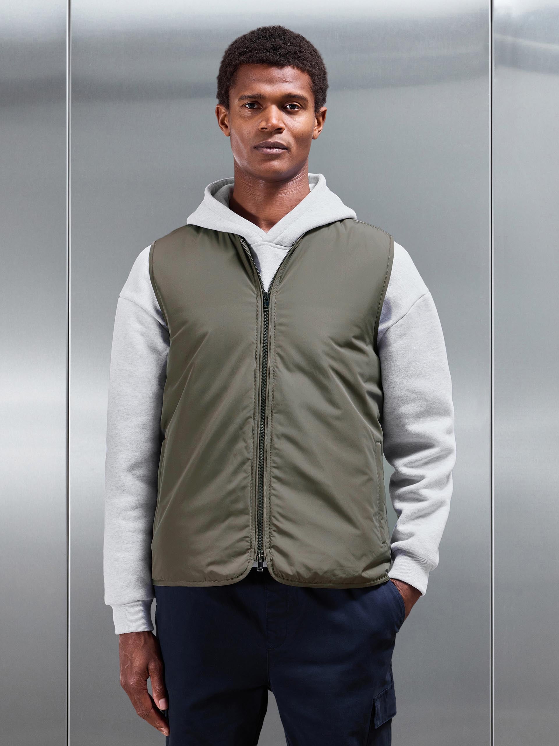 Mens Zip Through Padded Vest in Olive