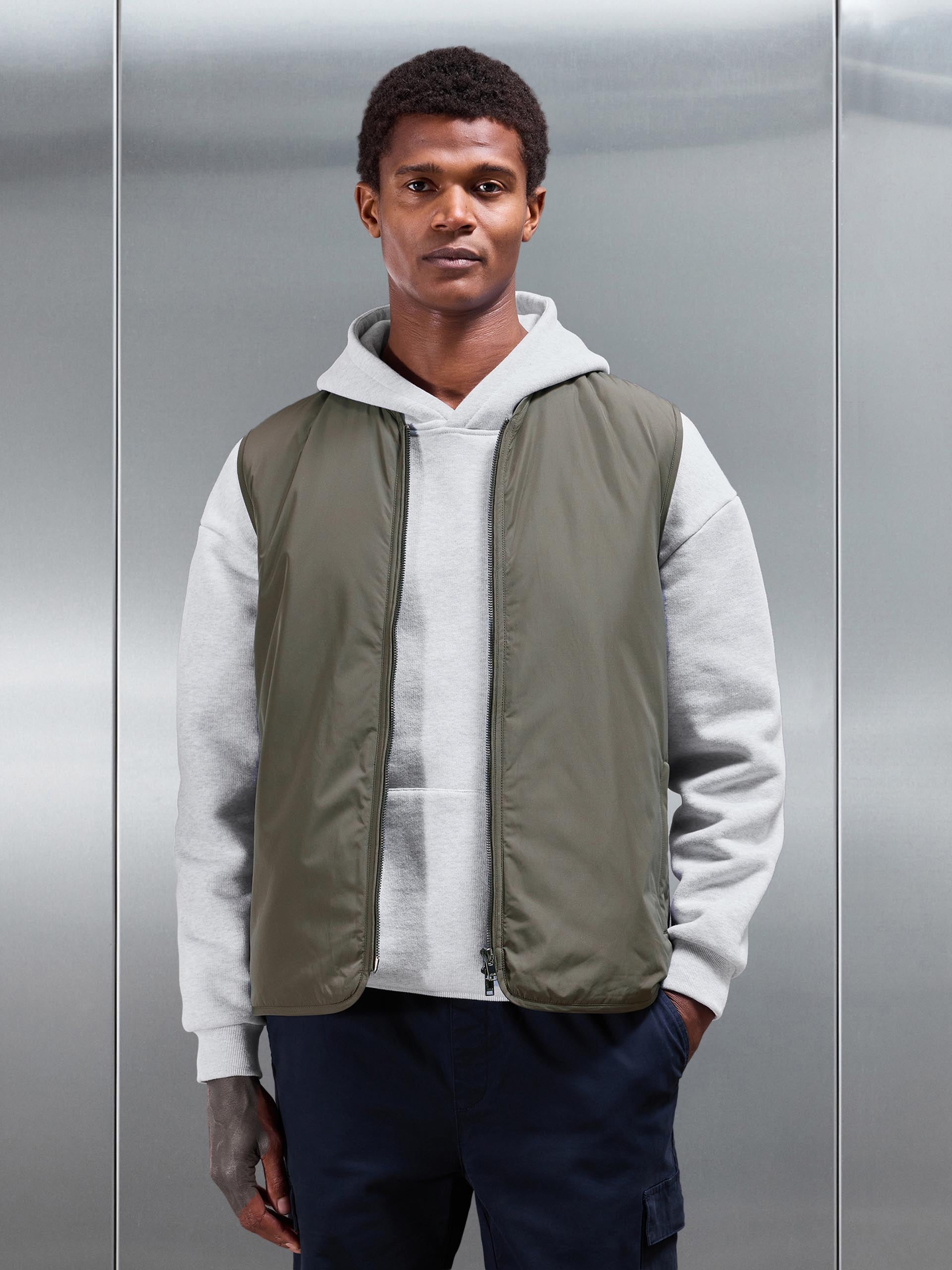 Mens Zip Through Padded Vest in Olive