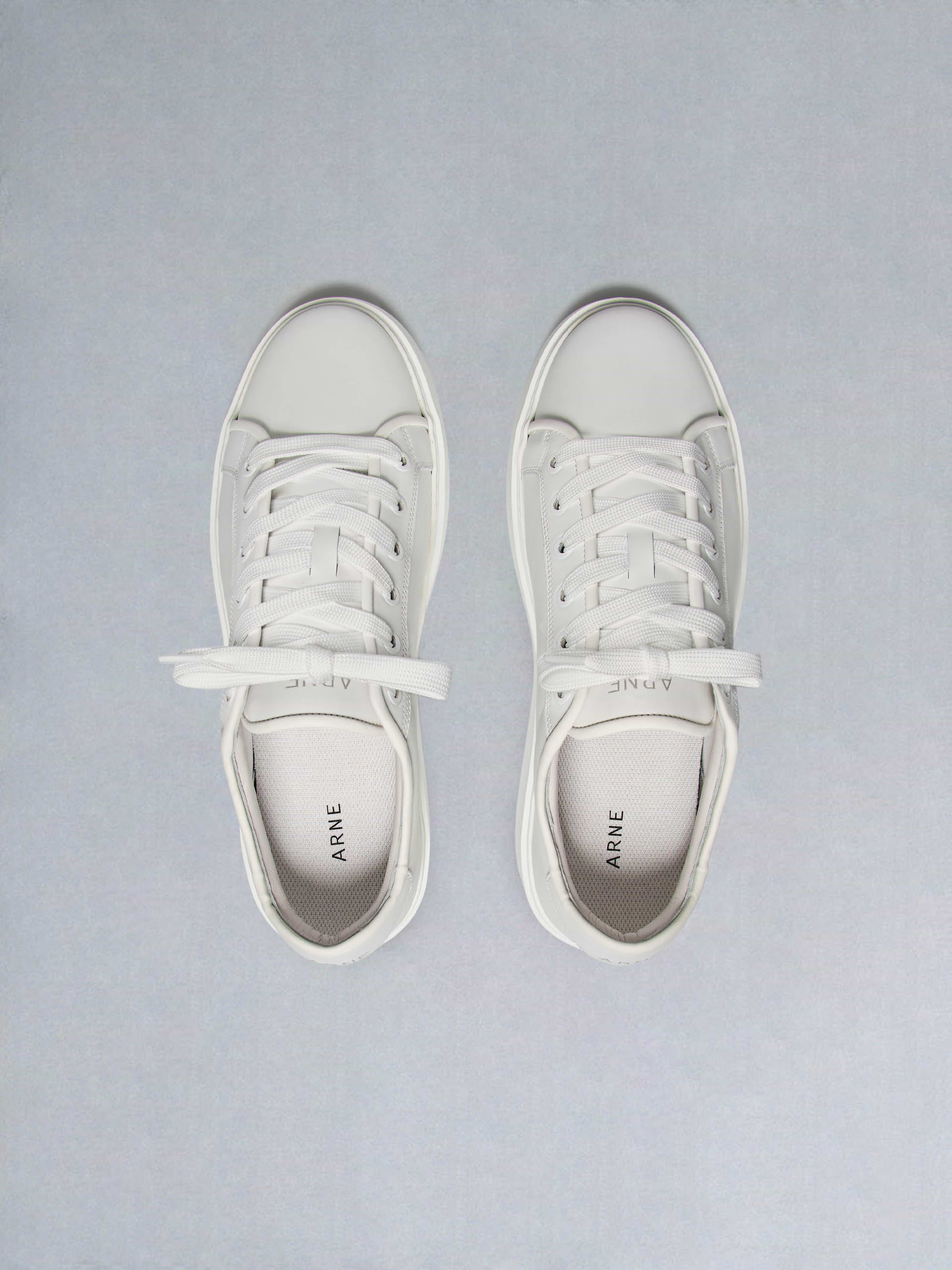 Mid Leather Trainer in Triple White