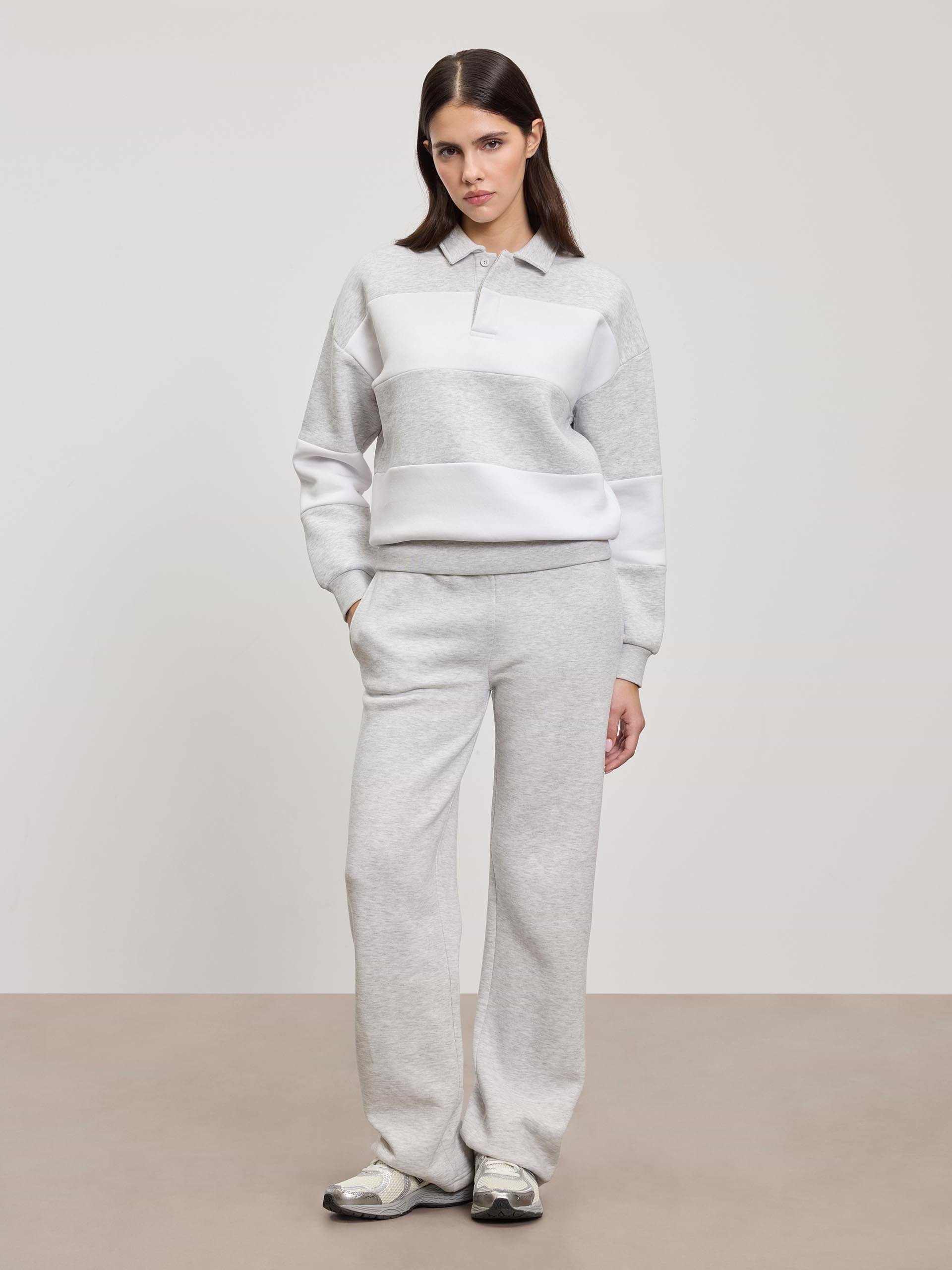 Womens Neoprene Relaxed Rugby Polo Shirt in Marl Grey White