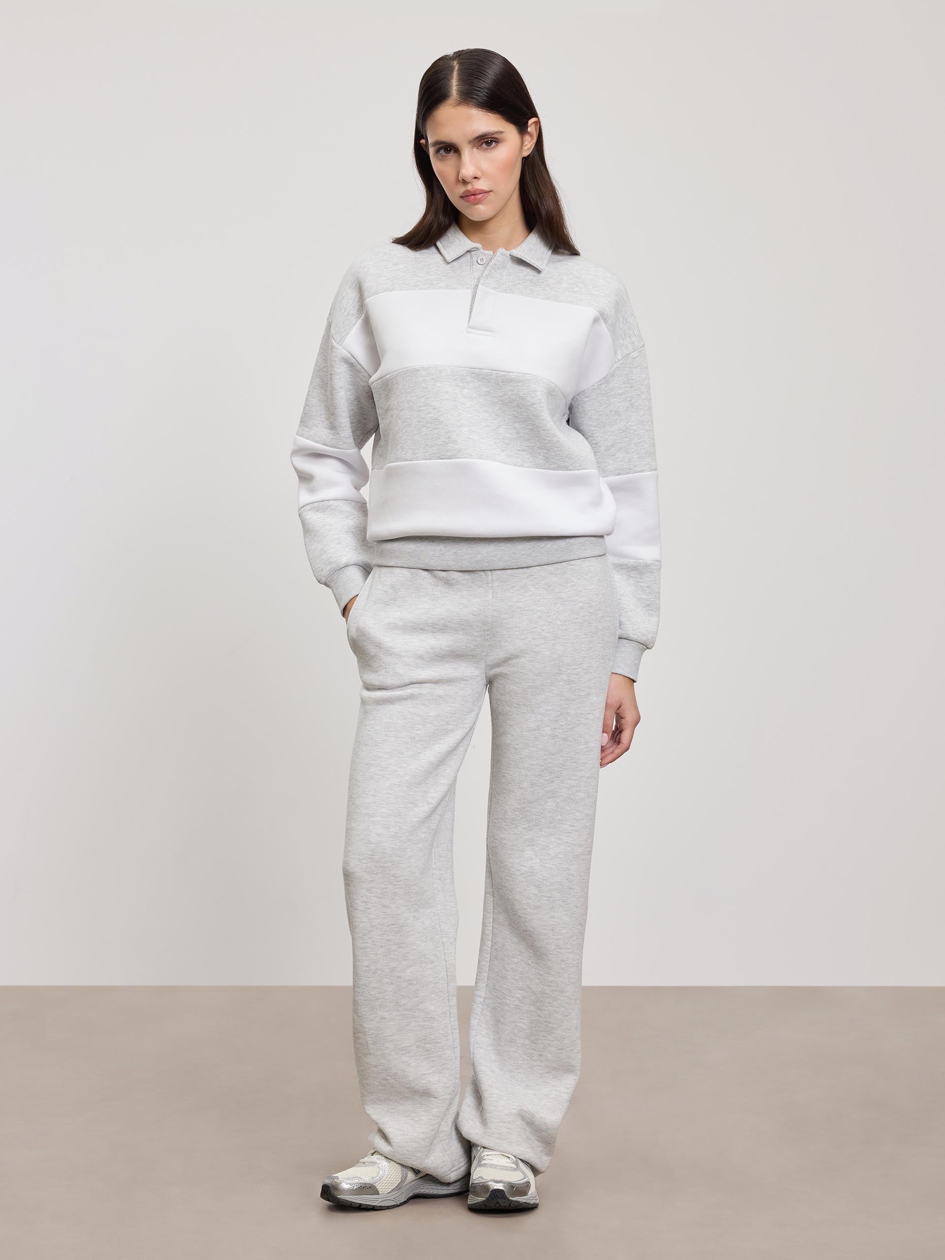 Womens Neoprene Relaxed Rugby Polo Shirt in Marl Grey White