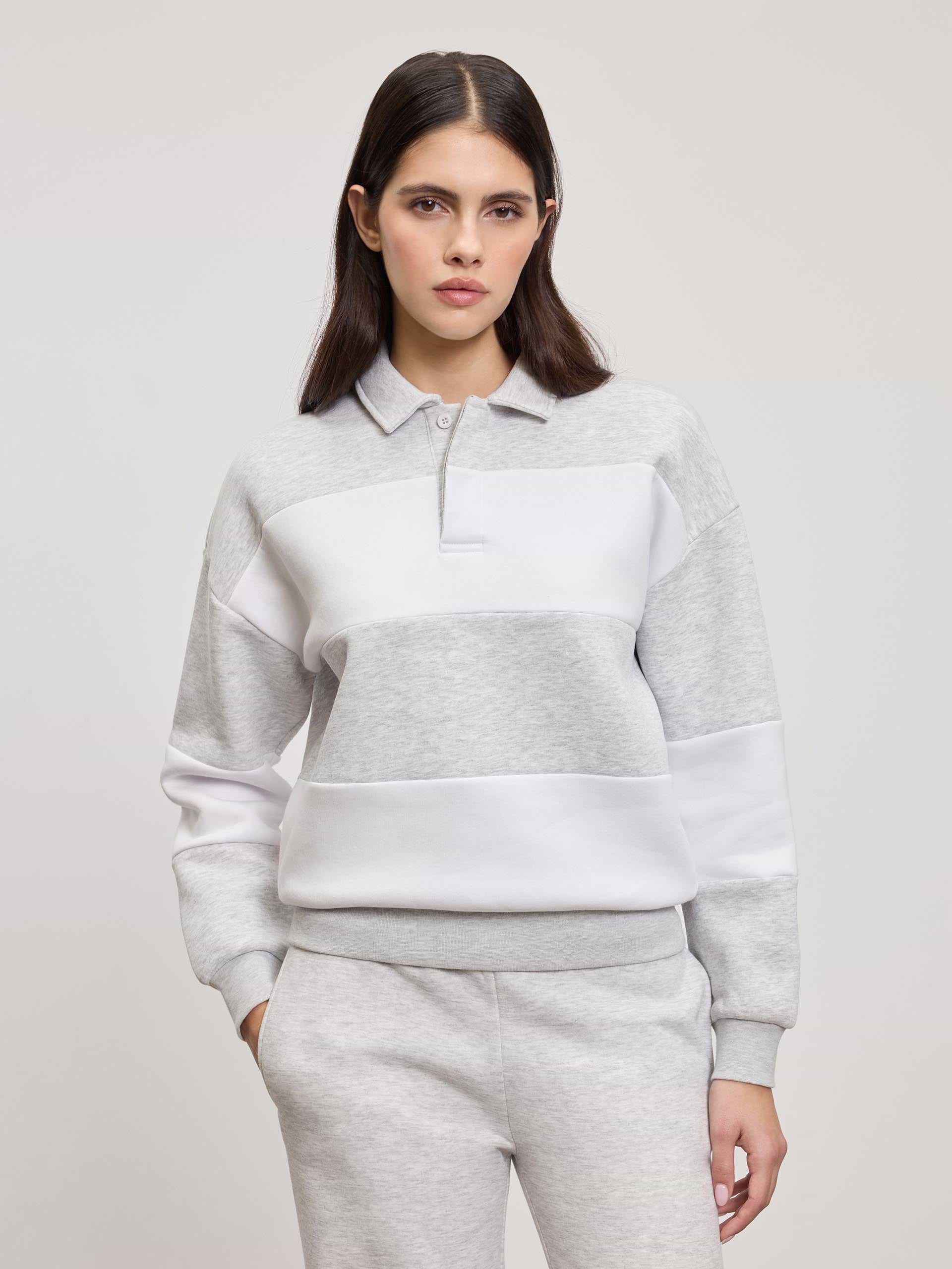 Womens Neoprene Relaxed Rugby Polo Shirt in Marl Grey White