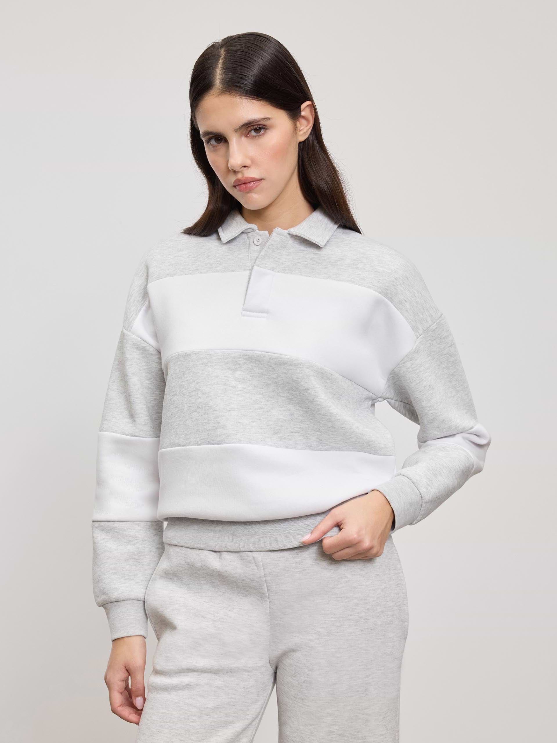 Womens Neoprene Relaxed Rugby Polo Shirt in Marl Grey White