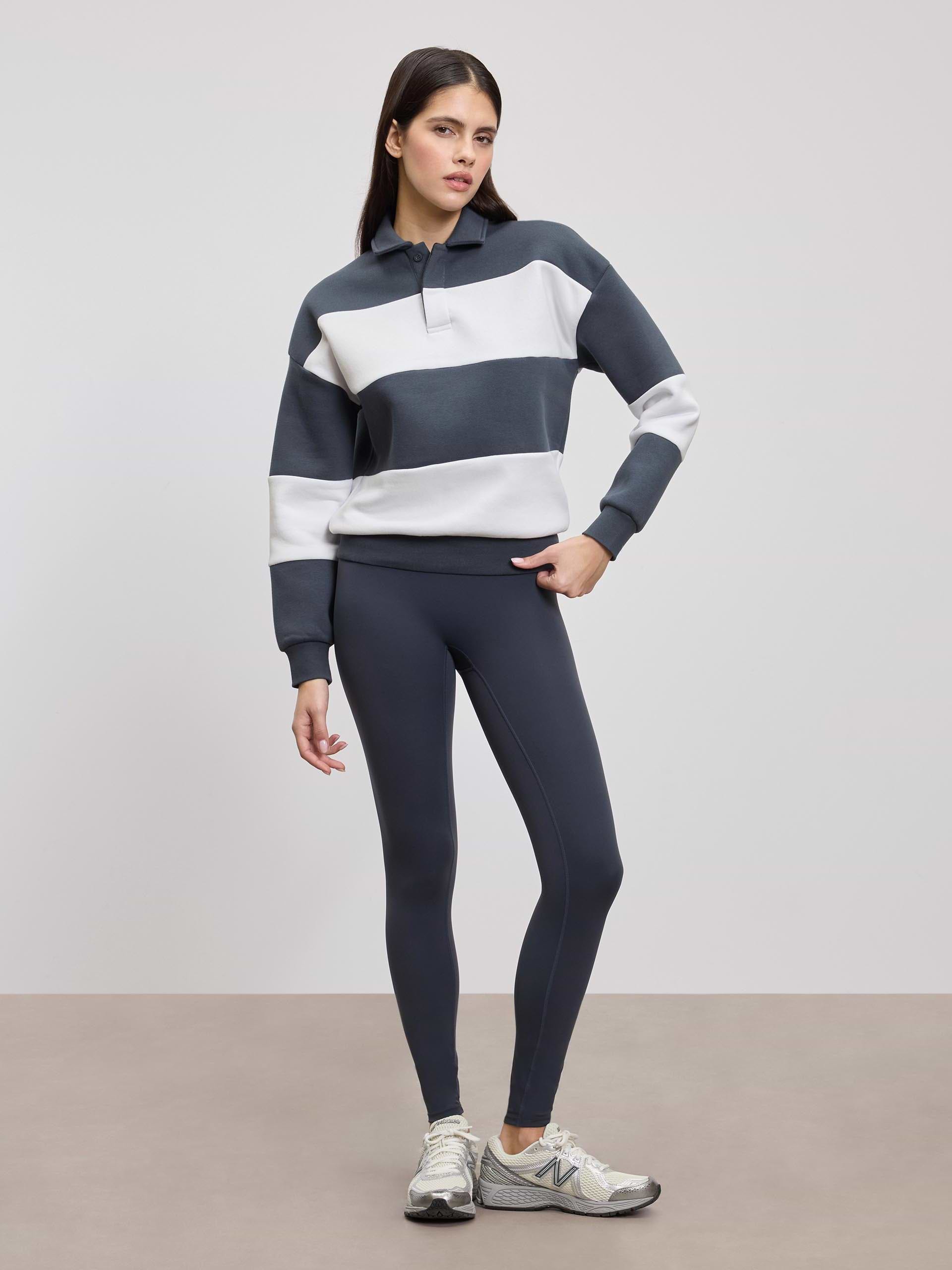 Womens Neoprene Relaxed Rugby Polo Shirt in Slate Blue White