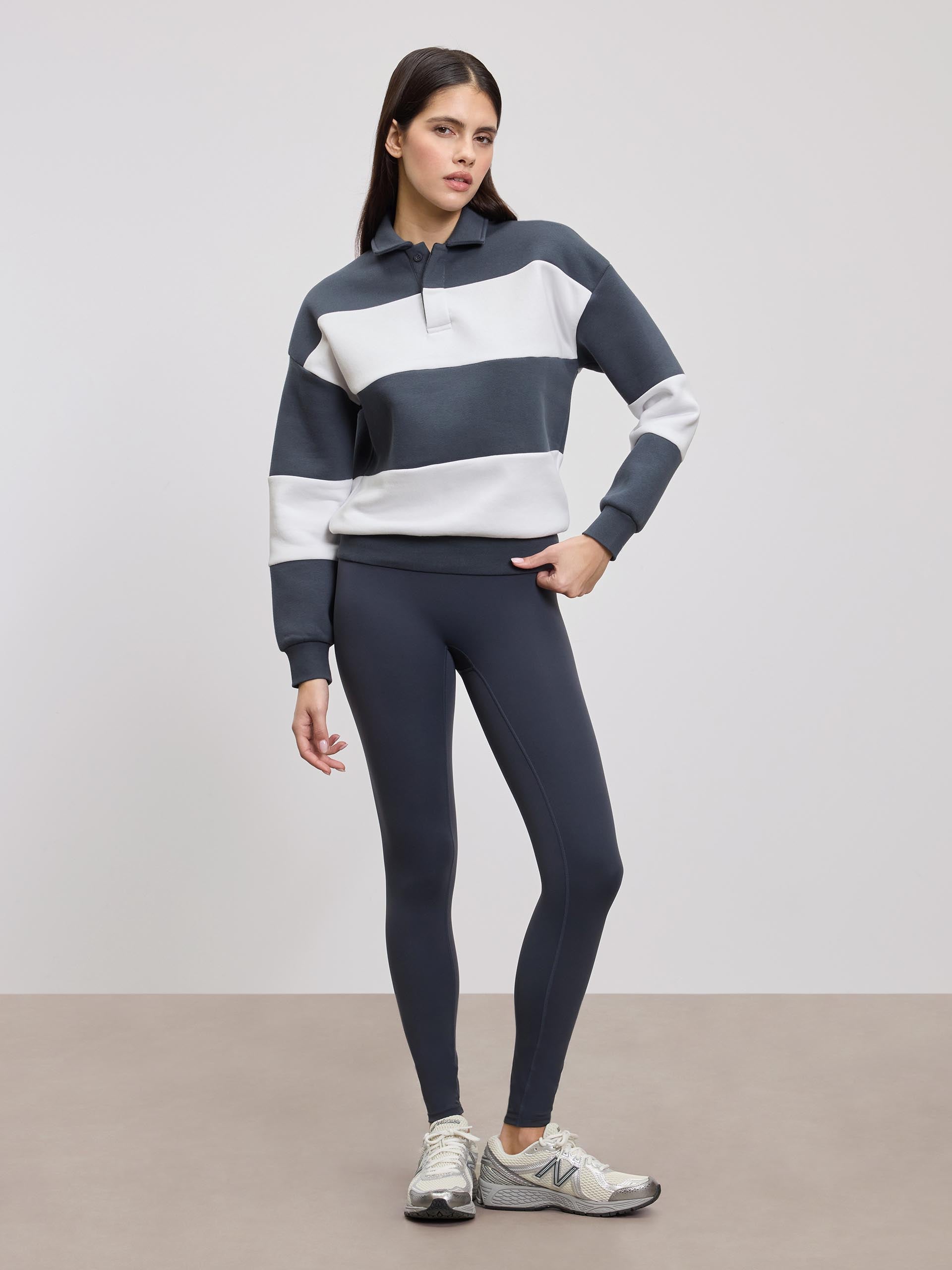 Womens Neoprene Relaxed Rugby Polo Shirt in Slate Blue White