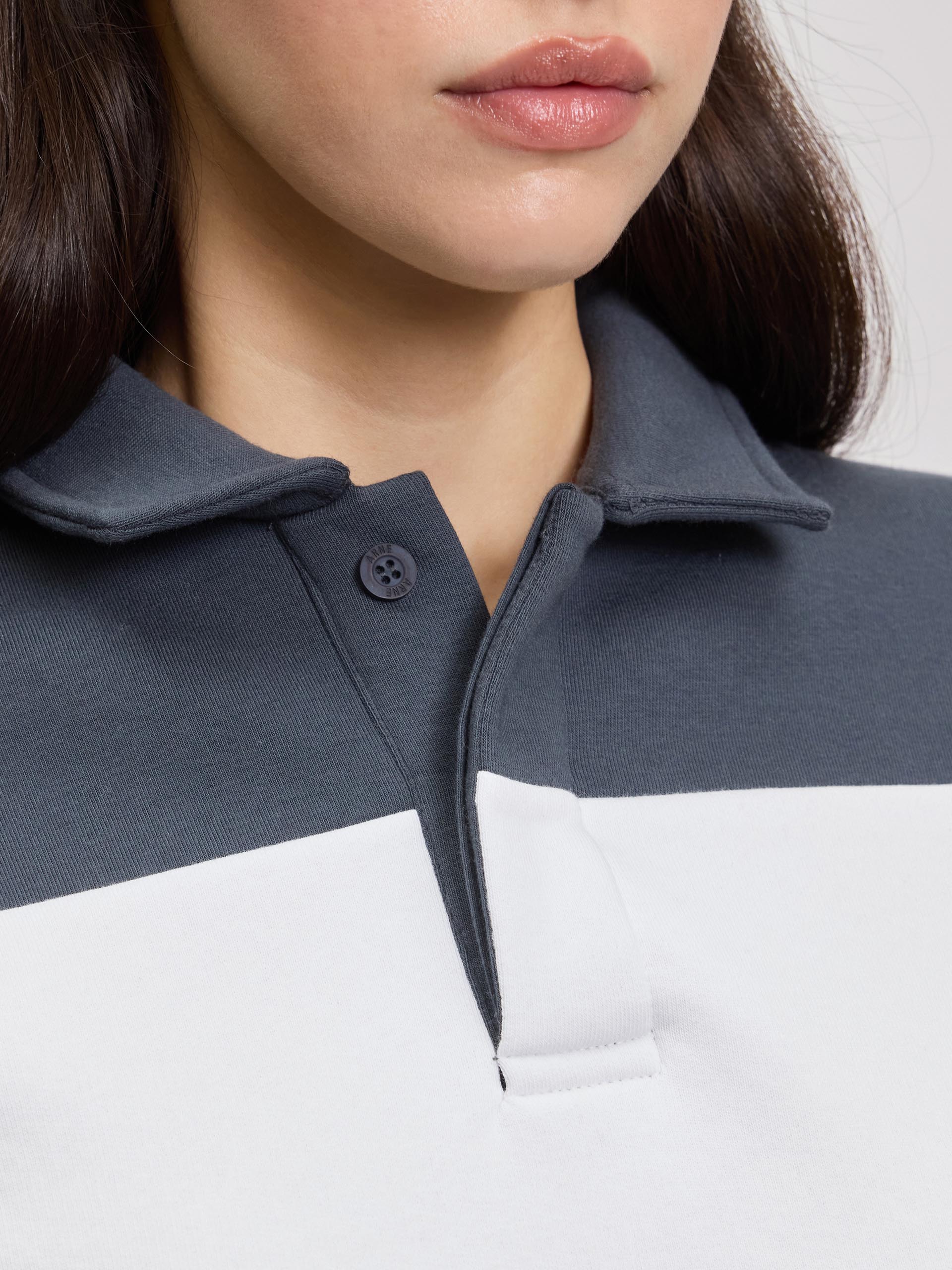 Womens Neoprene Relaxed Rugby Polo Shirt in Slate Blue White