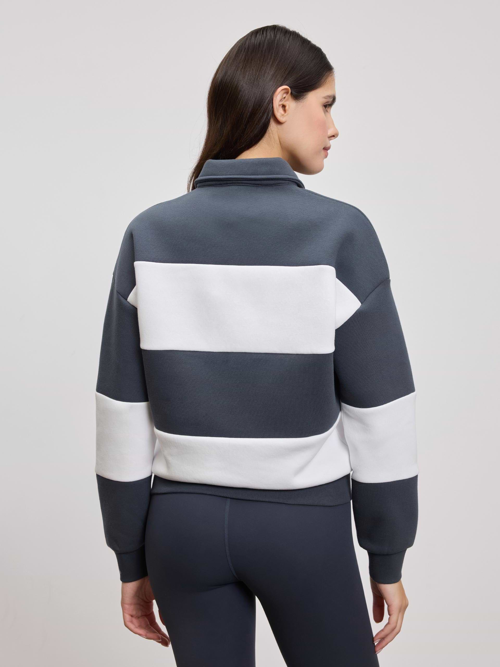 Womens Neoprene Relaxed Rugby Polo Shirt in Slate Blue White