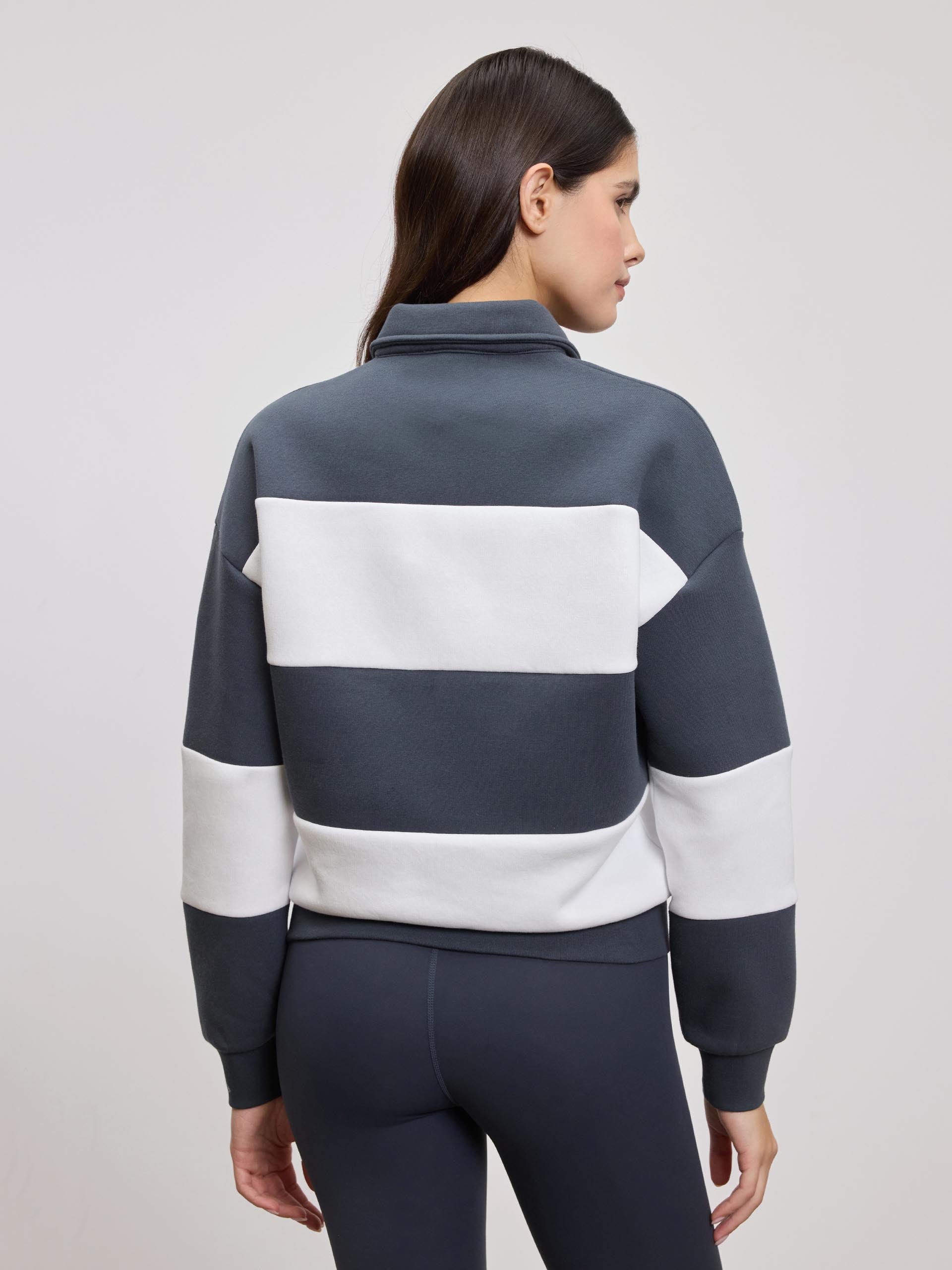 Womens Neoprene Relaxed Rugby Polo Shirt in Slate Blue White