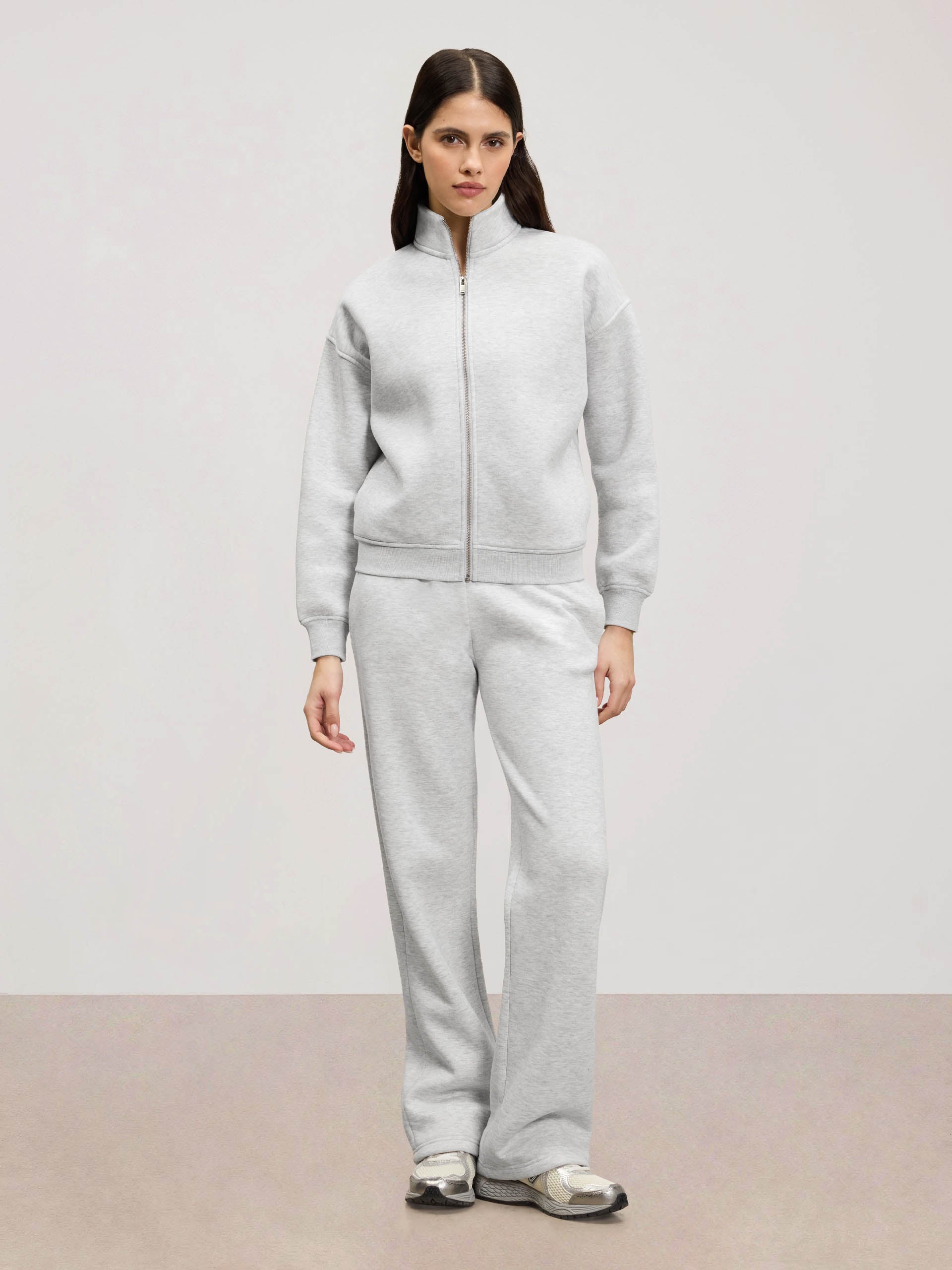 Womens Neoprene Funnel Neck Jacket in Marl Grey