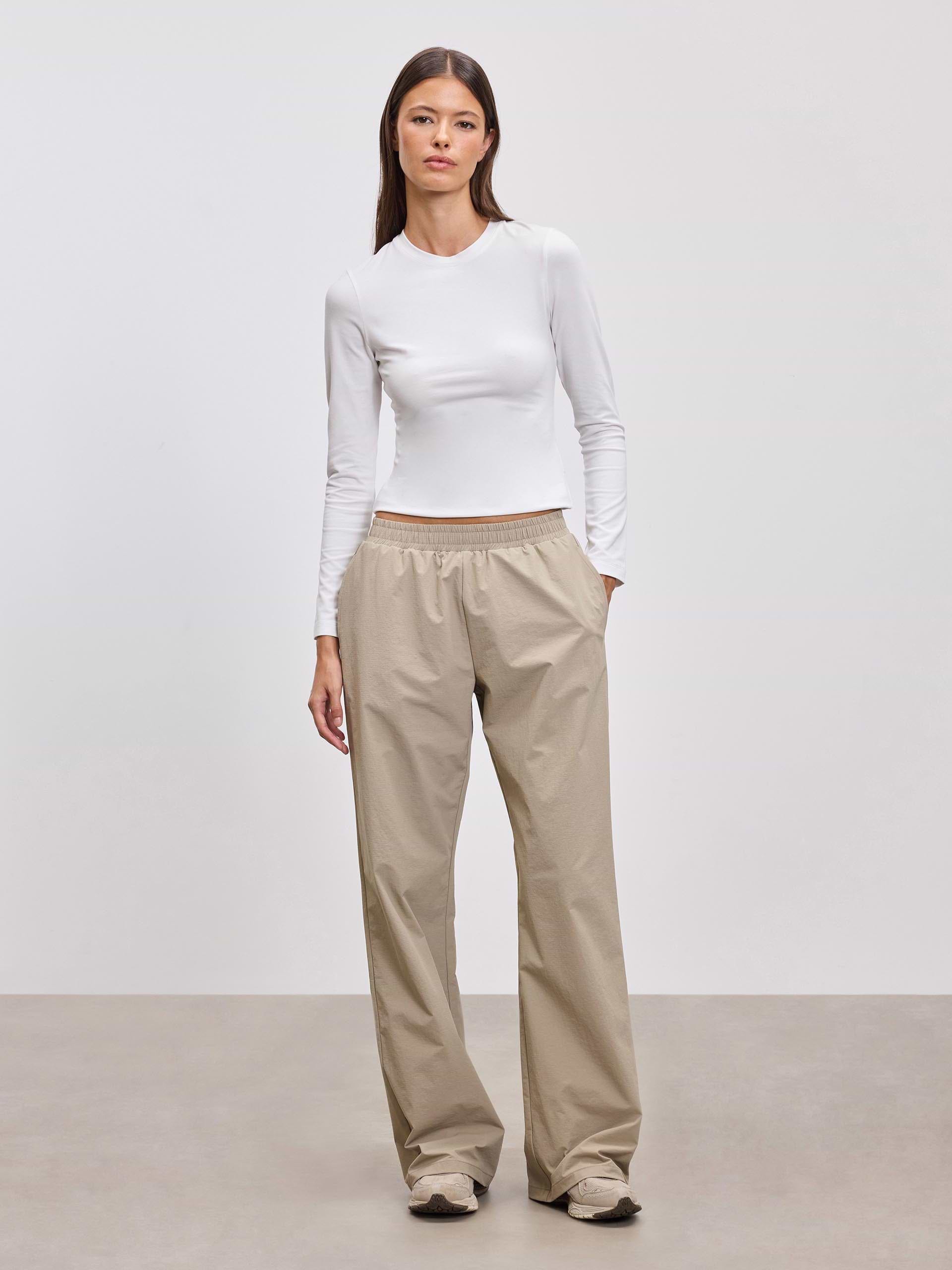 Womens Nylon Trouser in Stone