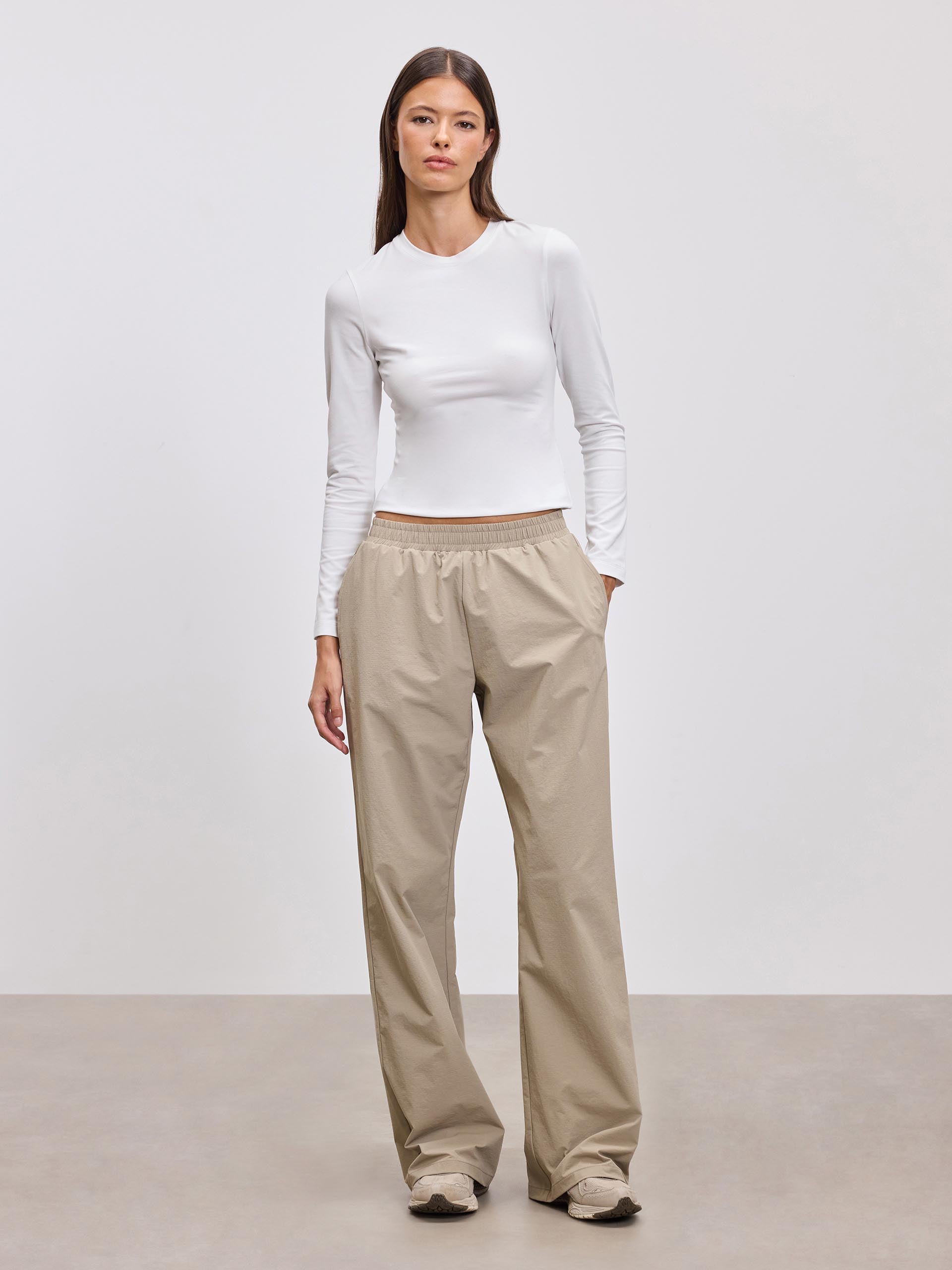 Womens Nylon Trouser in Stone