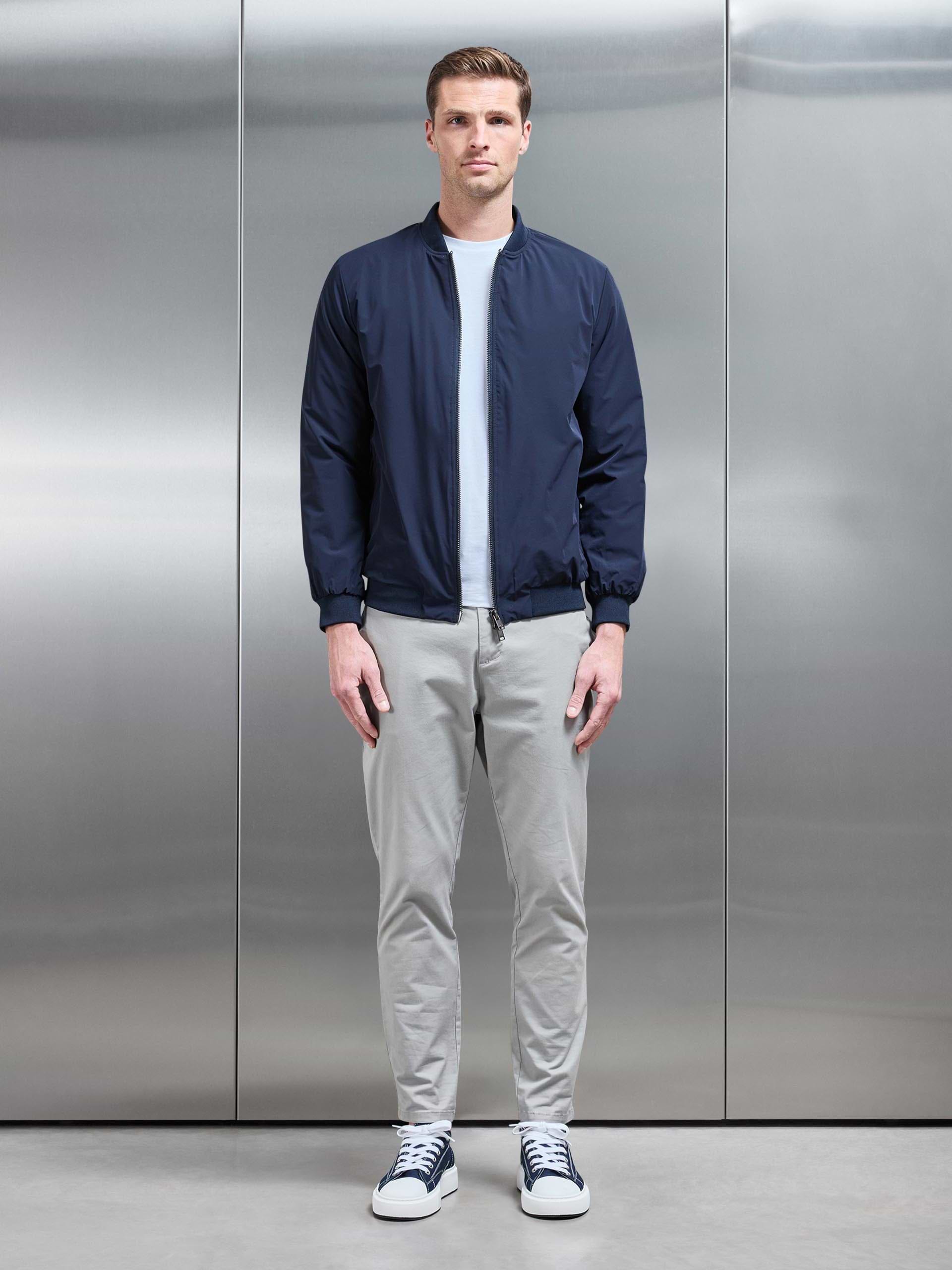 Padded Nylon Bomber Jacket in Navy