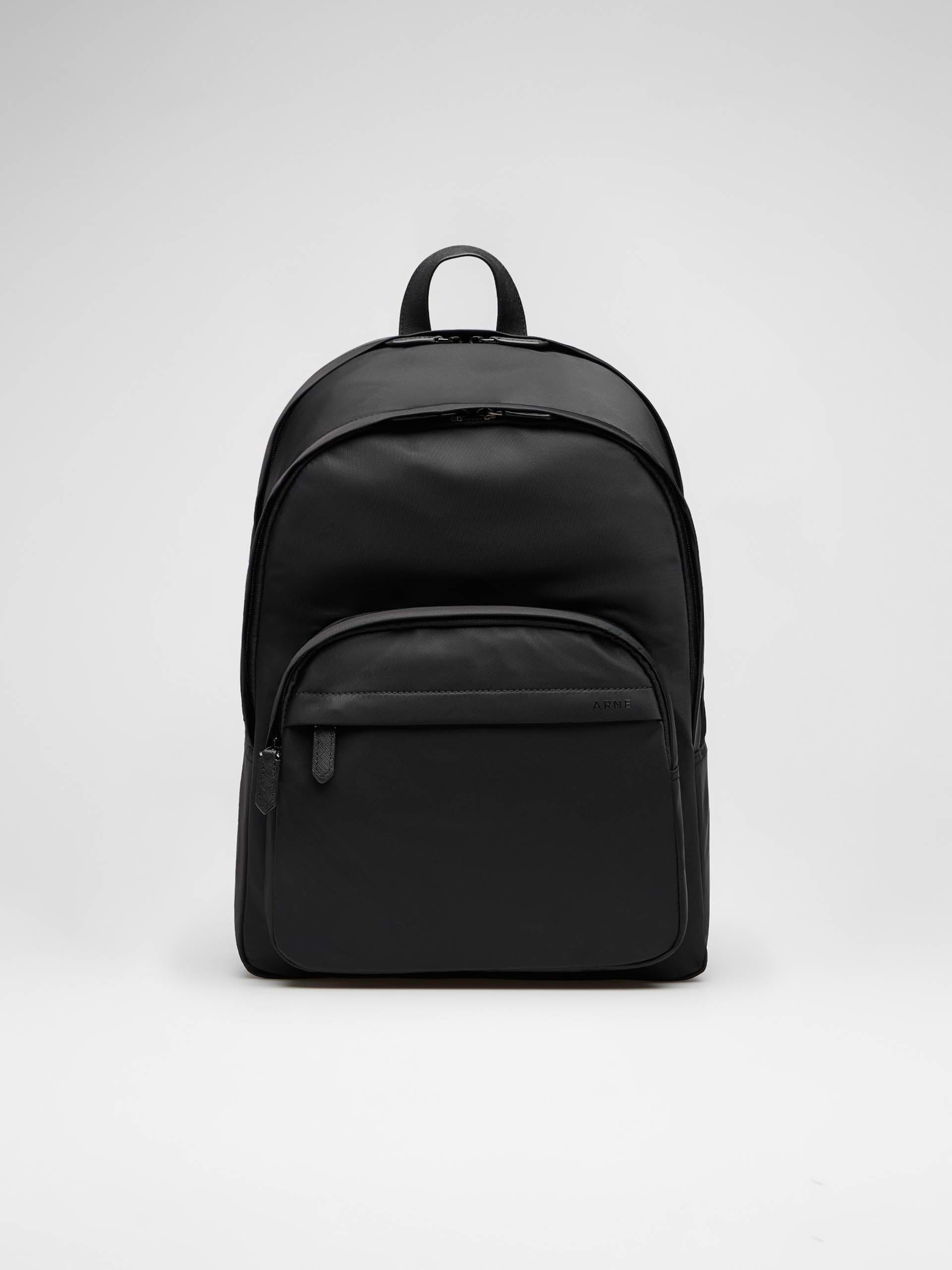black faux leather backpack uk Nylon Compartment Backpack in Black