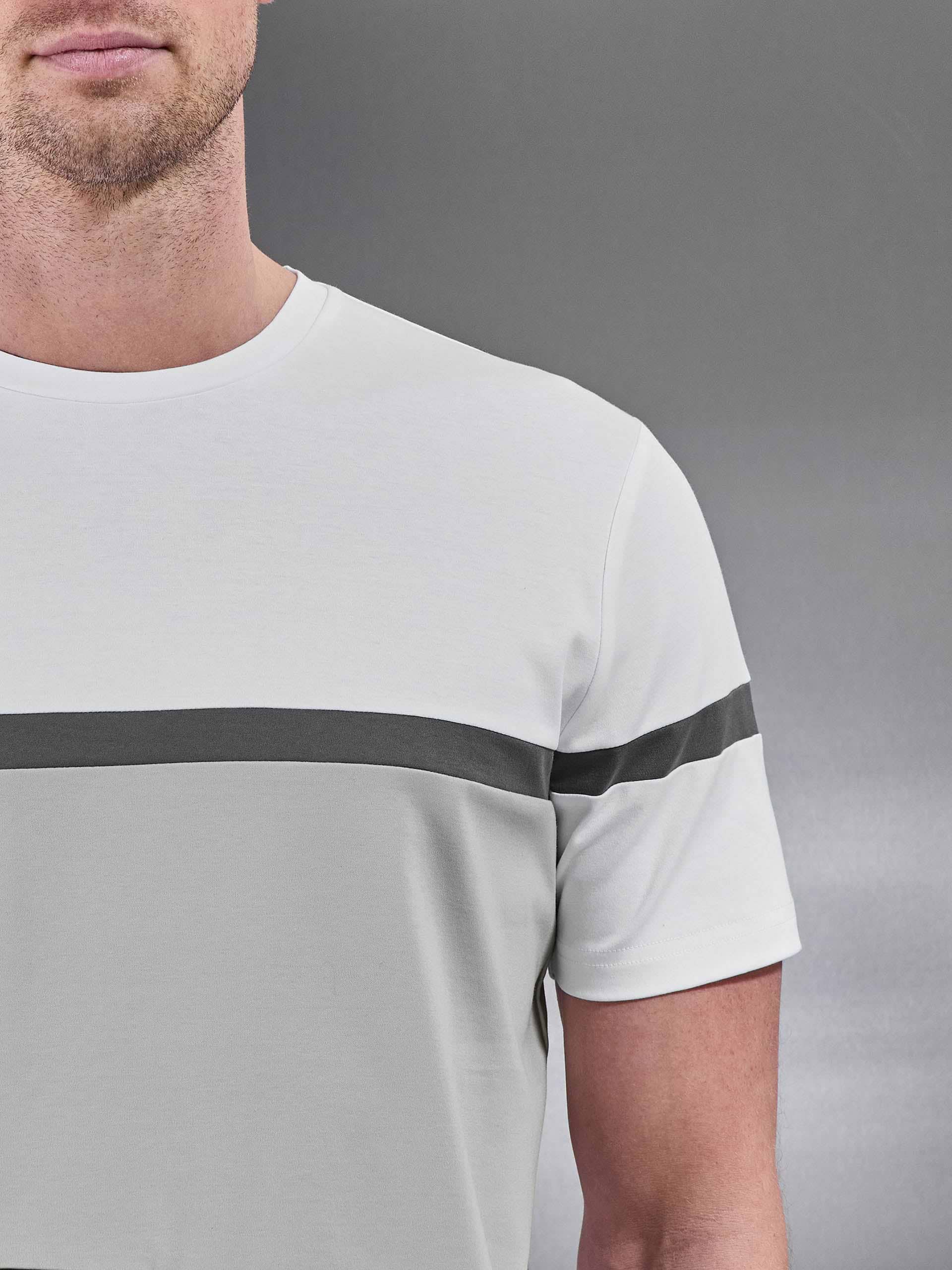 Oden Mercerised Colour Block T-Shirt in Mid Grey