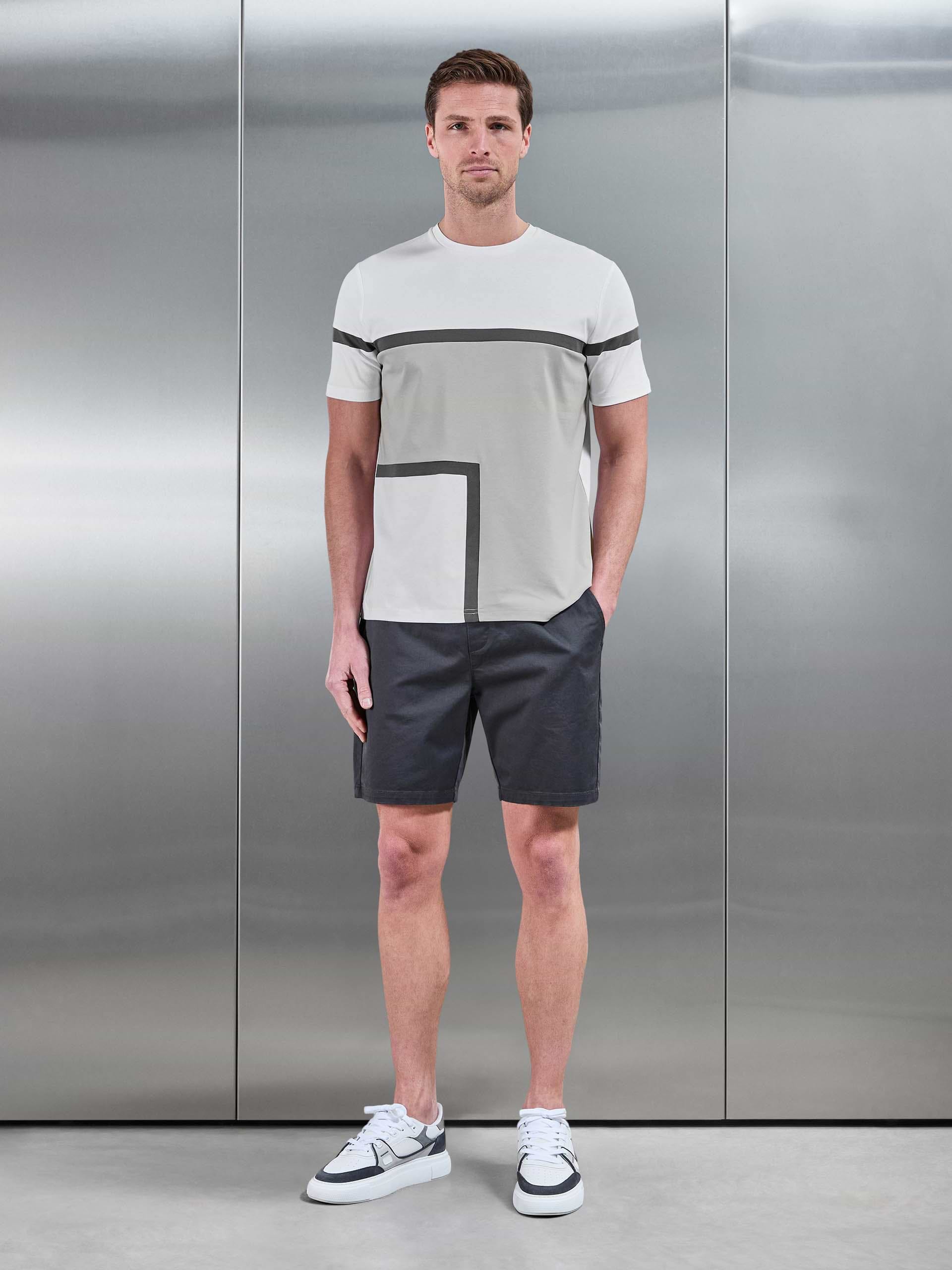Oden Mercerised Colour Block T-Shirt in Mid Grey