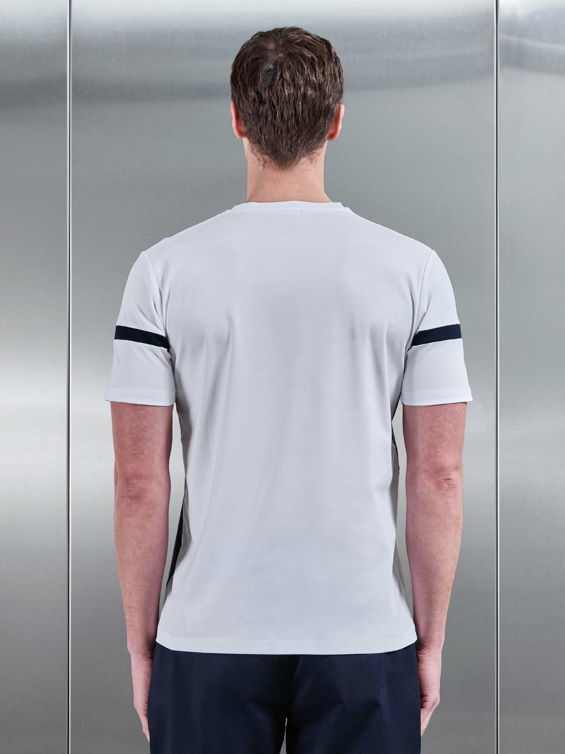 Oden Mercerised Colour Block T-Shirt in Steel Blue