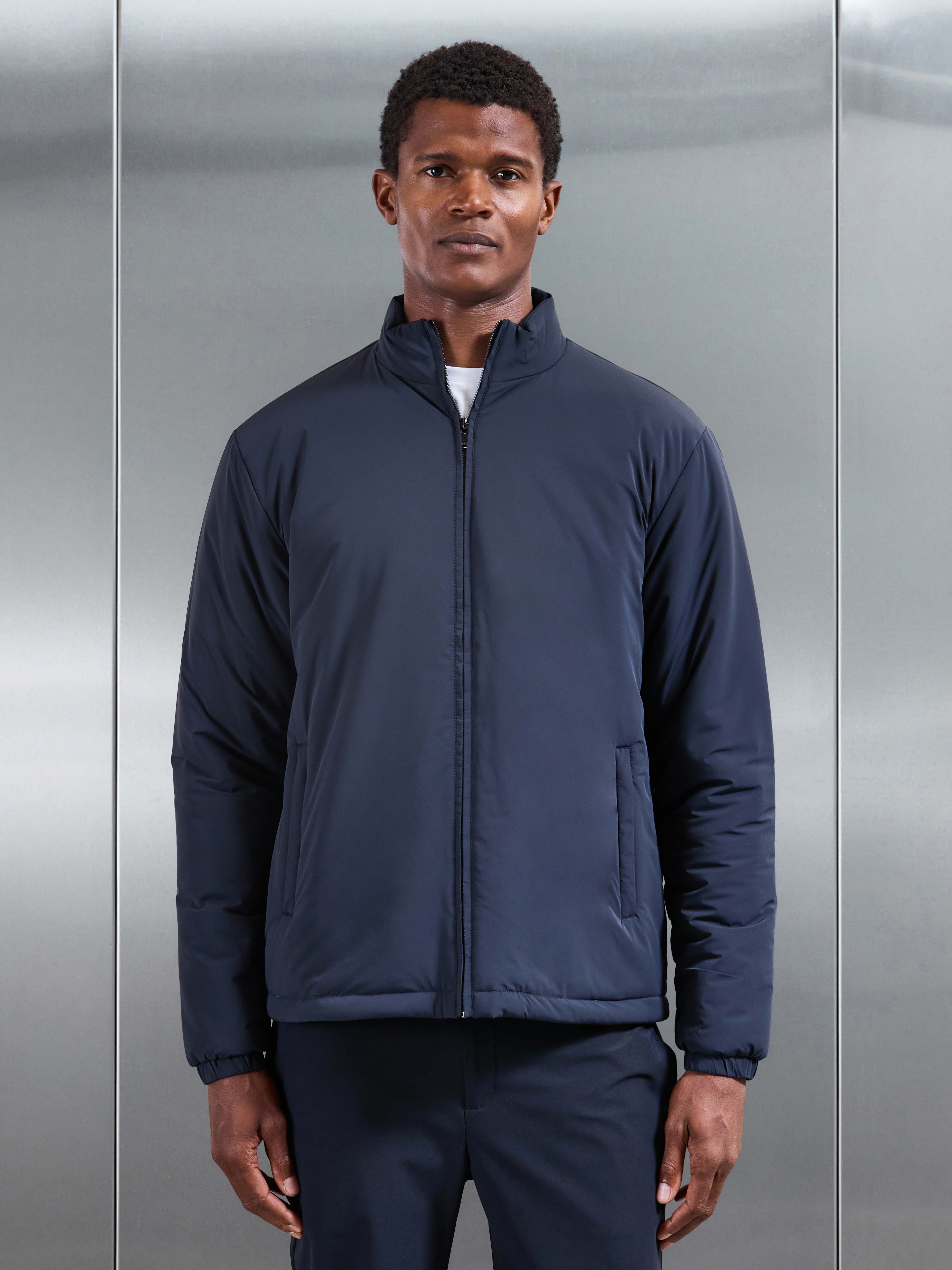 Padded Shell Zip Through Jacket in Navy