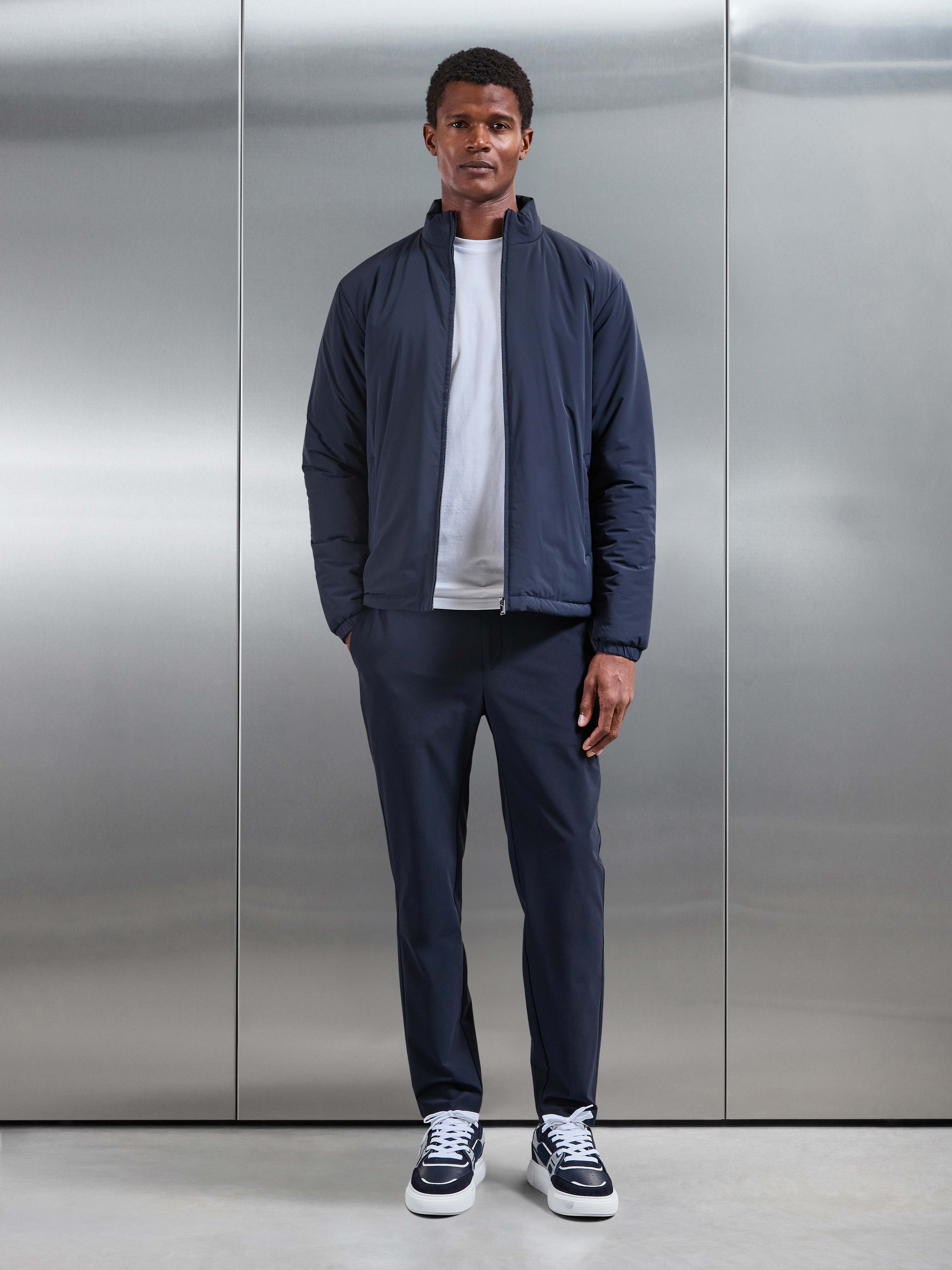 Padded Shell Zip Through Jacket in Navy