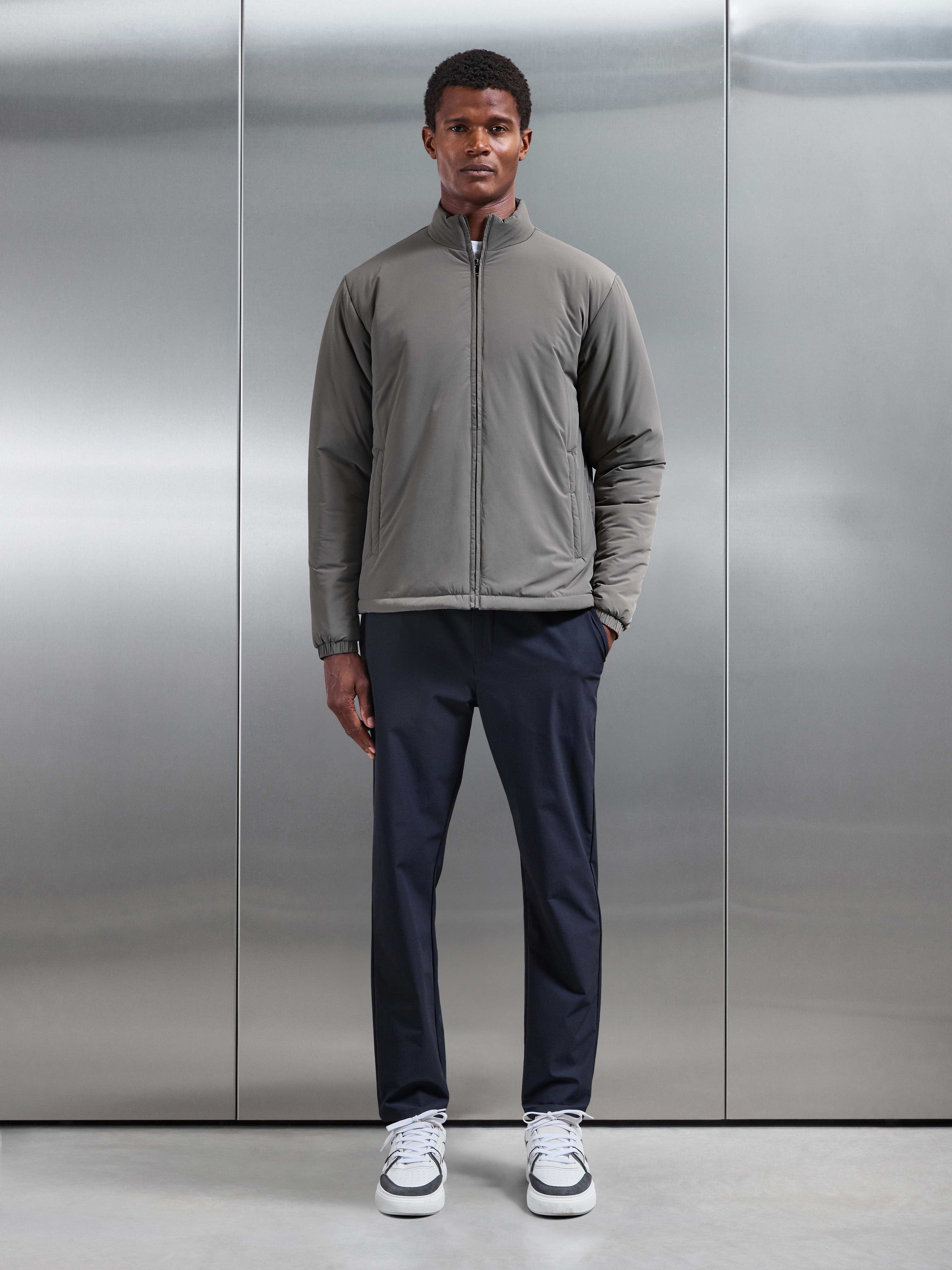 Padded Shell Zip Through Jacket in Olive