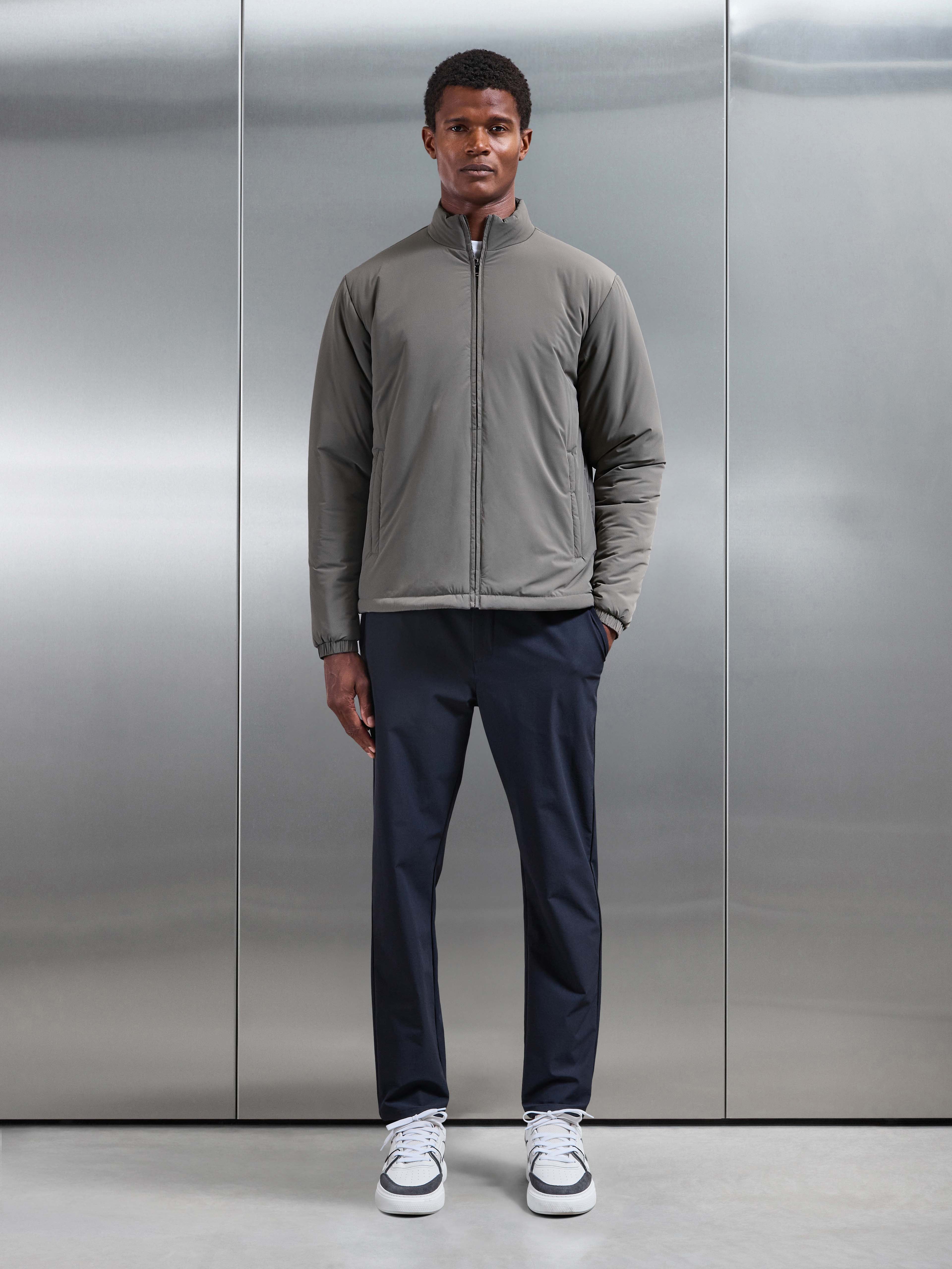 Padded Shell Zip Through Jacket in Olive
