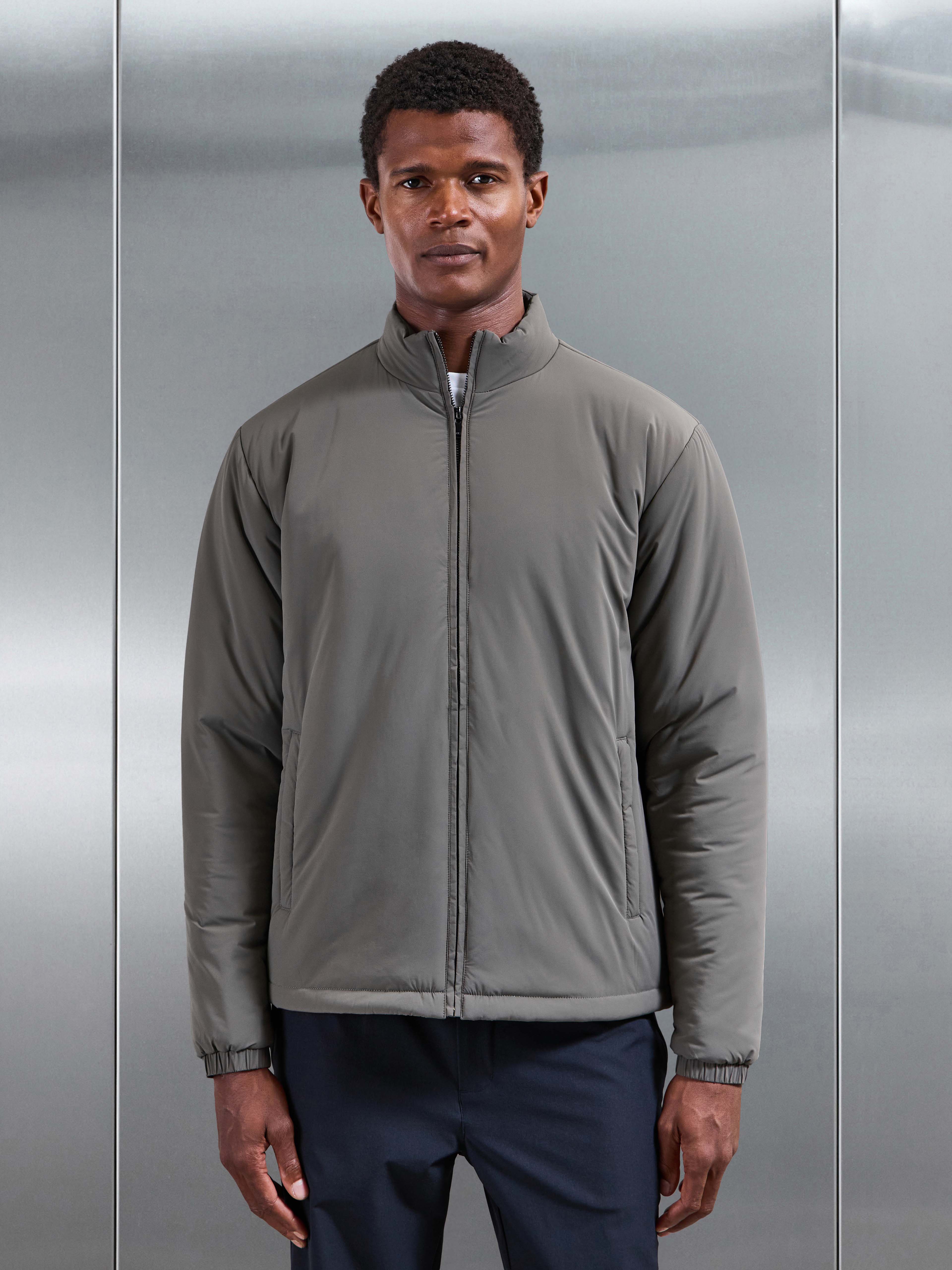 Padded Shell Zip Through Jacket in Olive