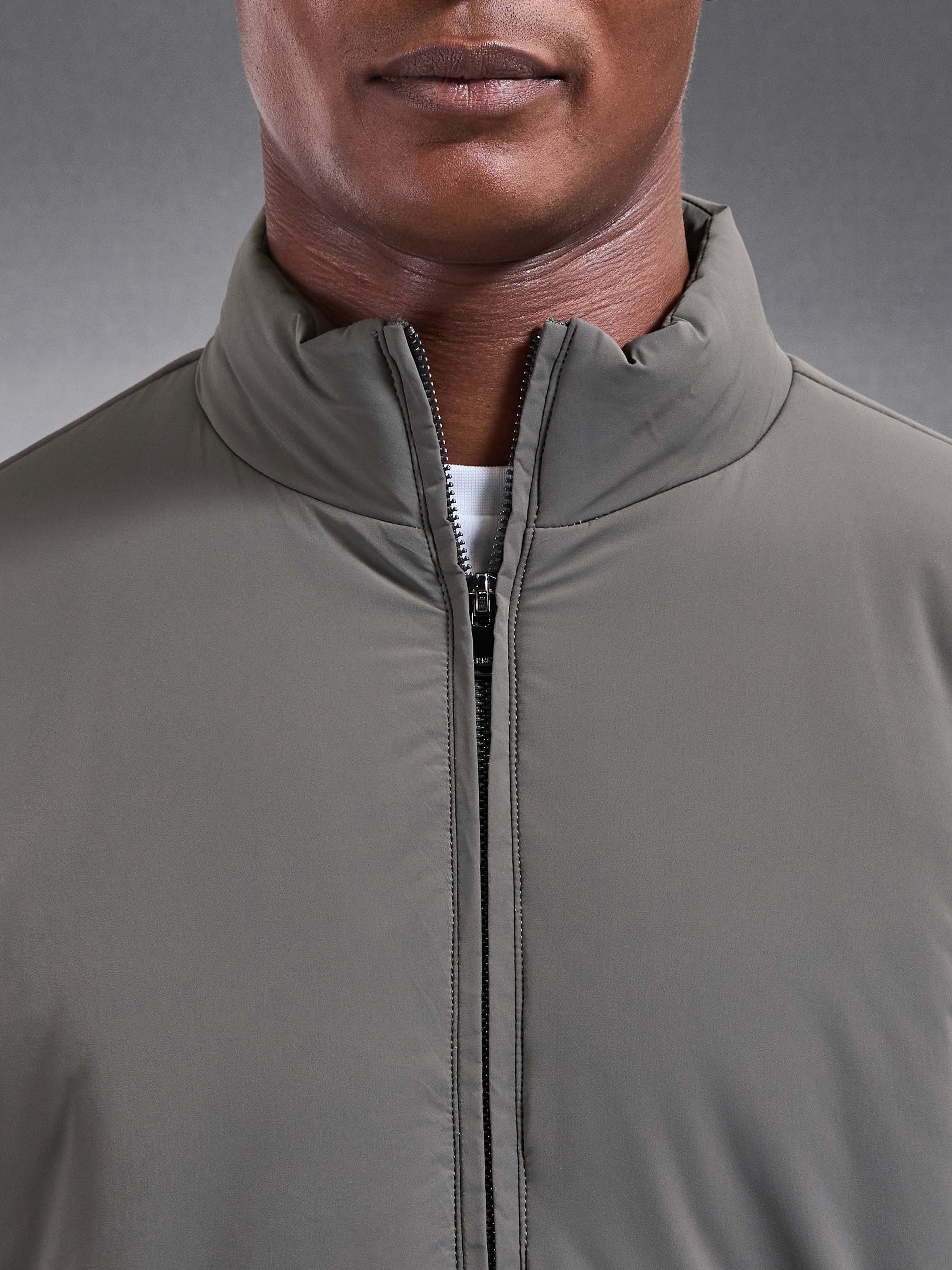 Padded Shell Zip Through Jacket in Olive