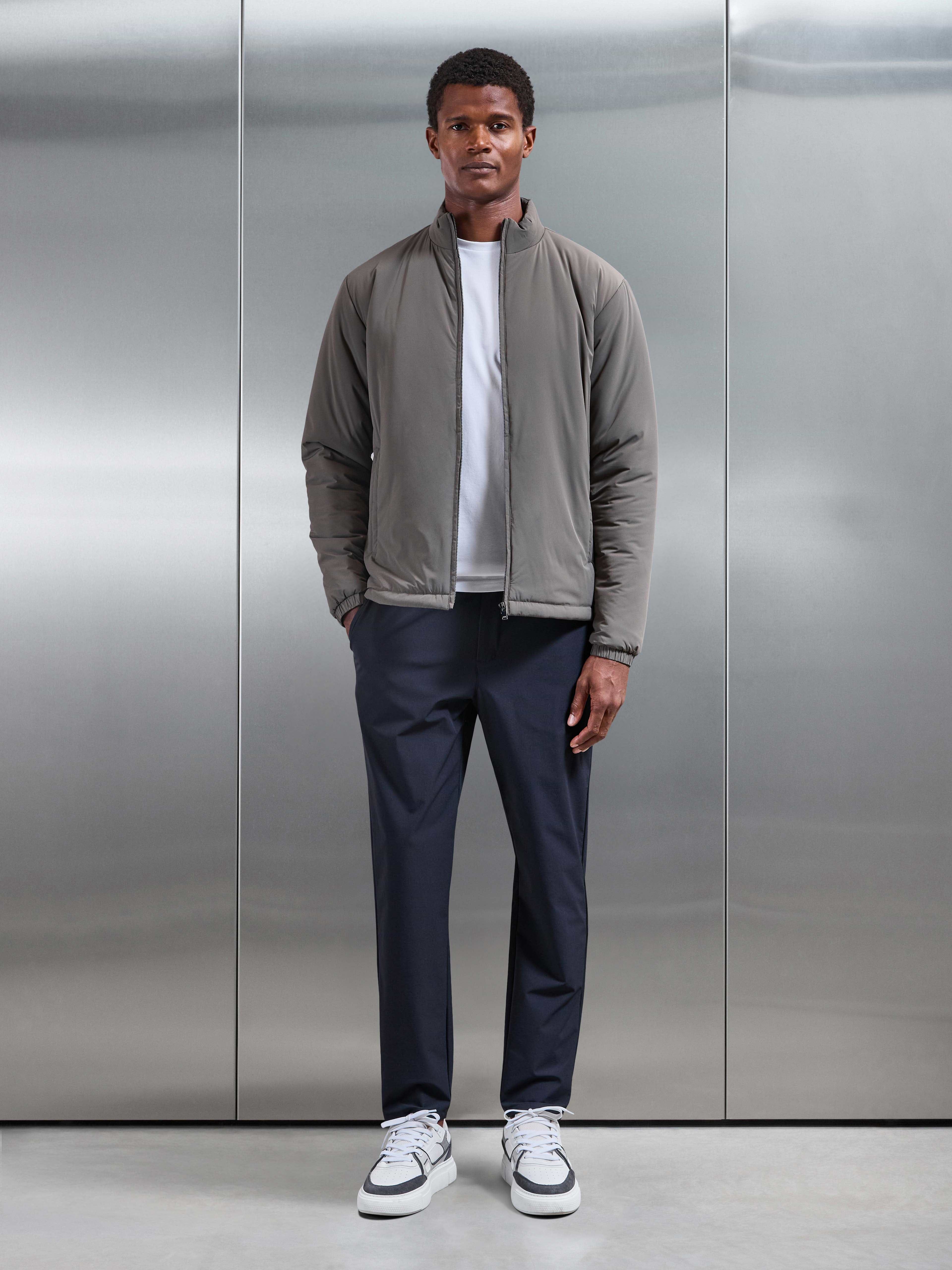 Padded Shell Zip Through Jacket in Olive