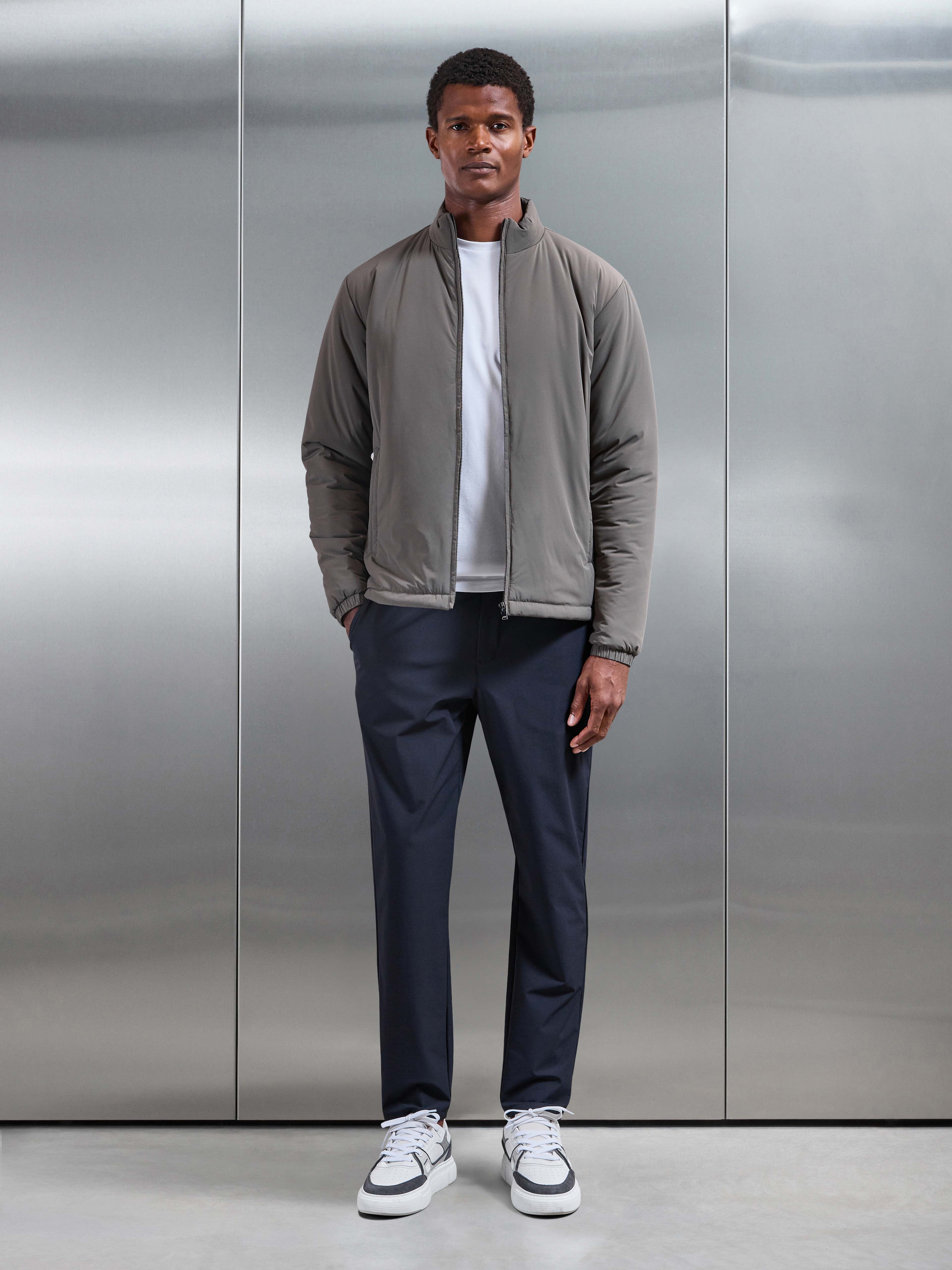 Padded Shell Zip Through Jacket in Olive