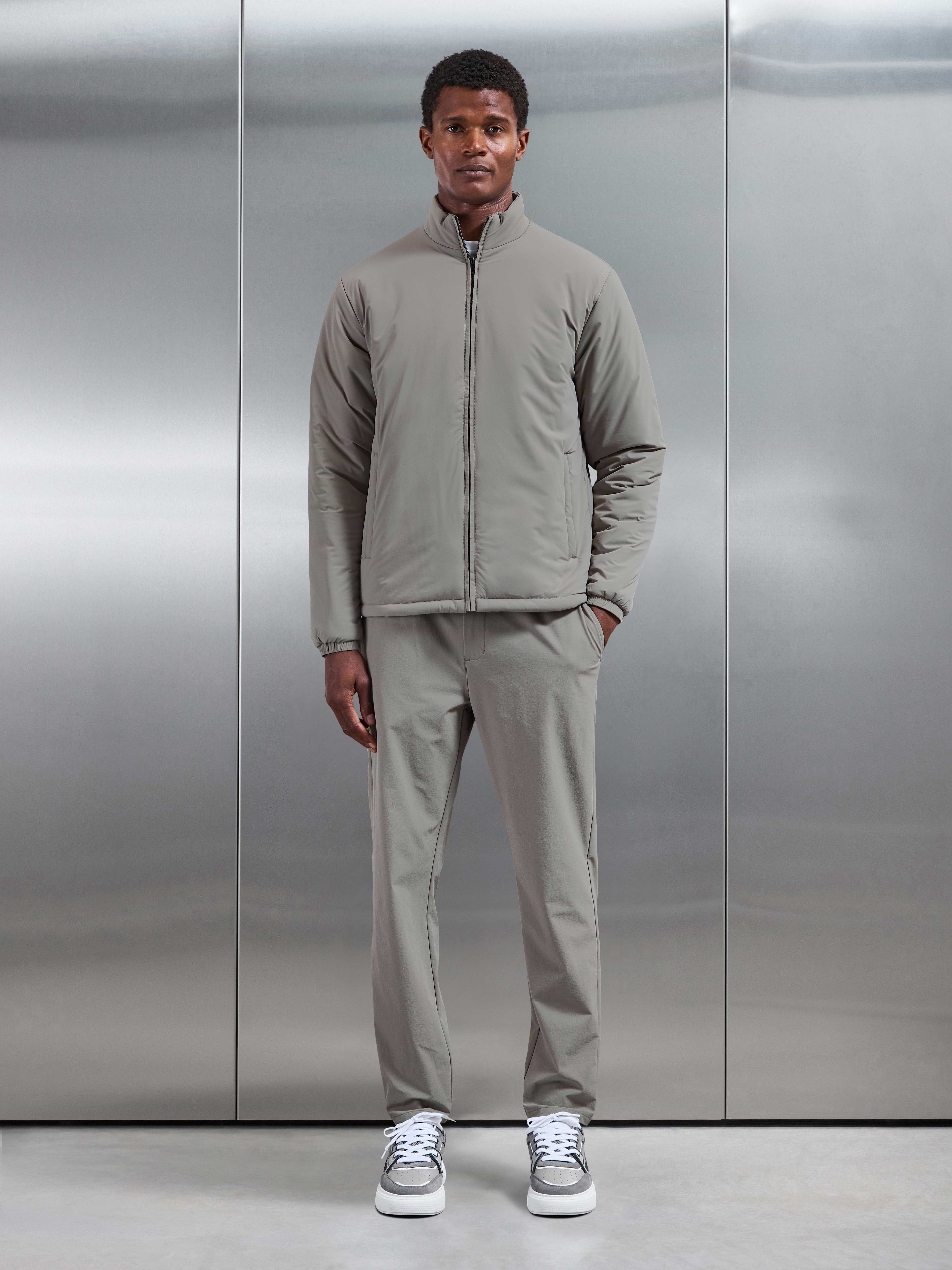 Padded Shell Zip Through Jacket in Taupe