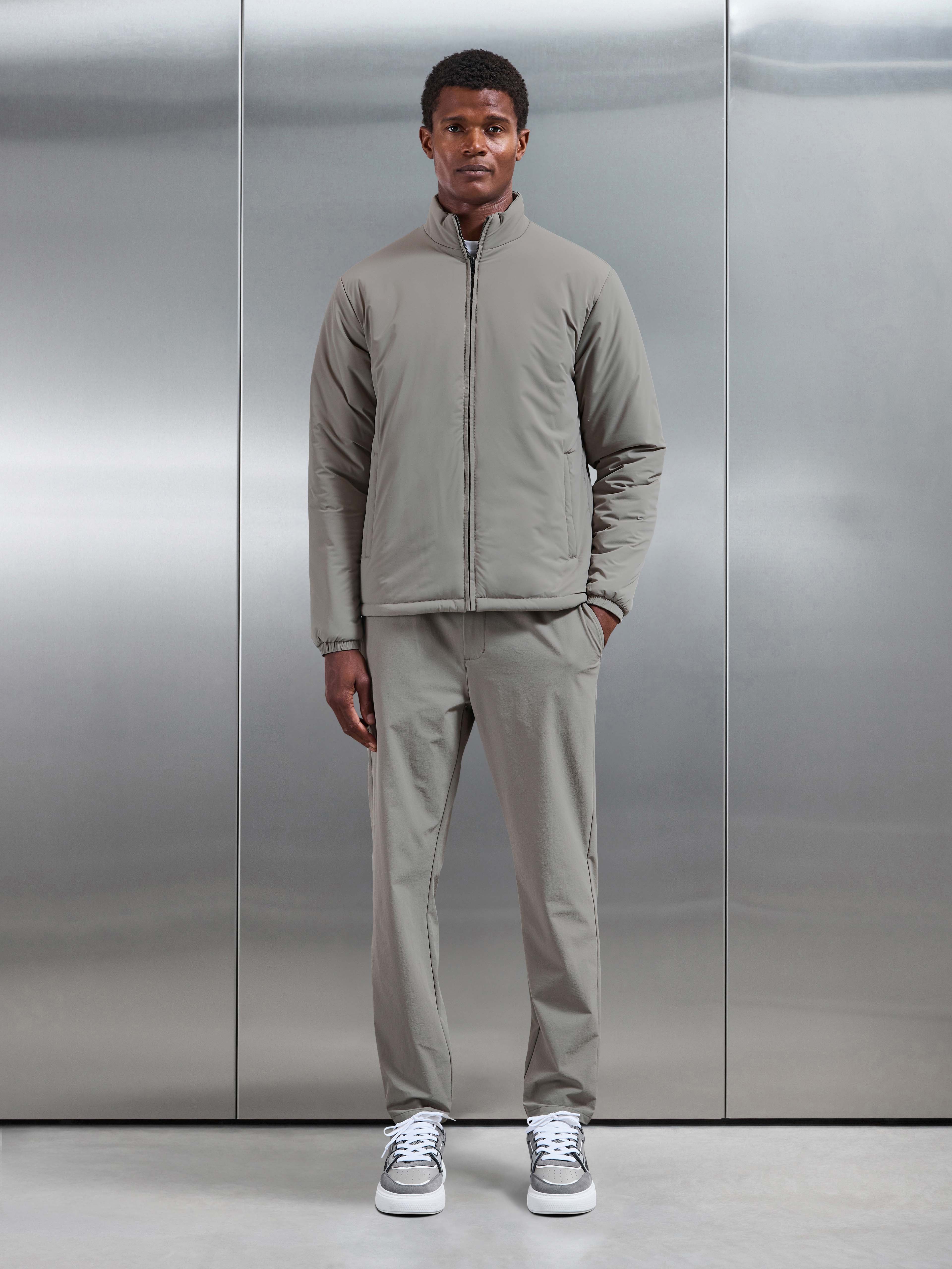 Padded Shell Zip Through Jacket in Taupe